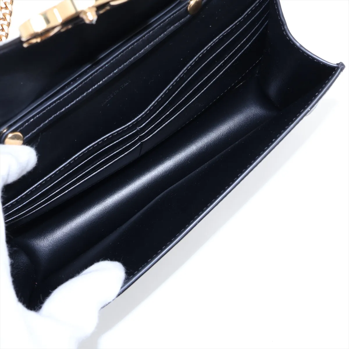 Triomphe Margot Leather Chain Shoulder Bag, Black — view 6
