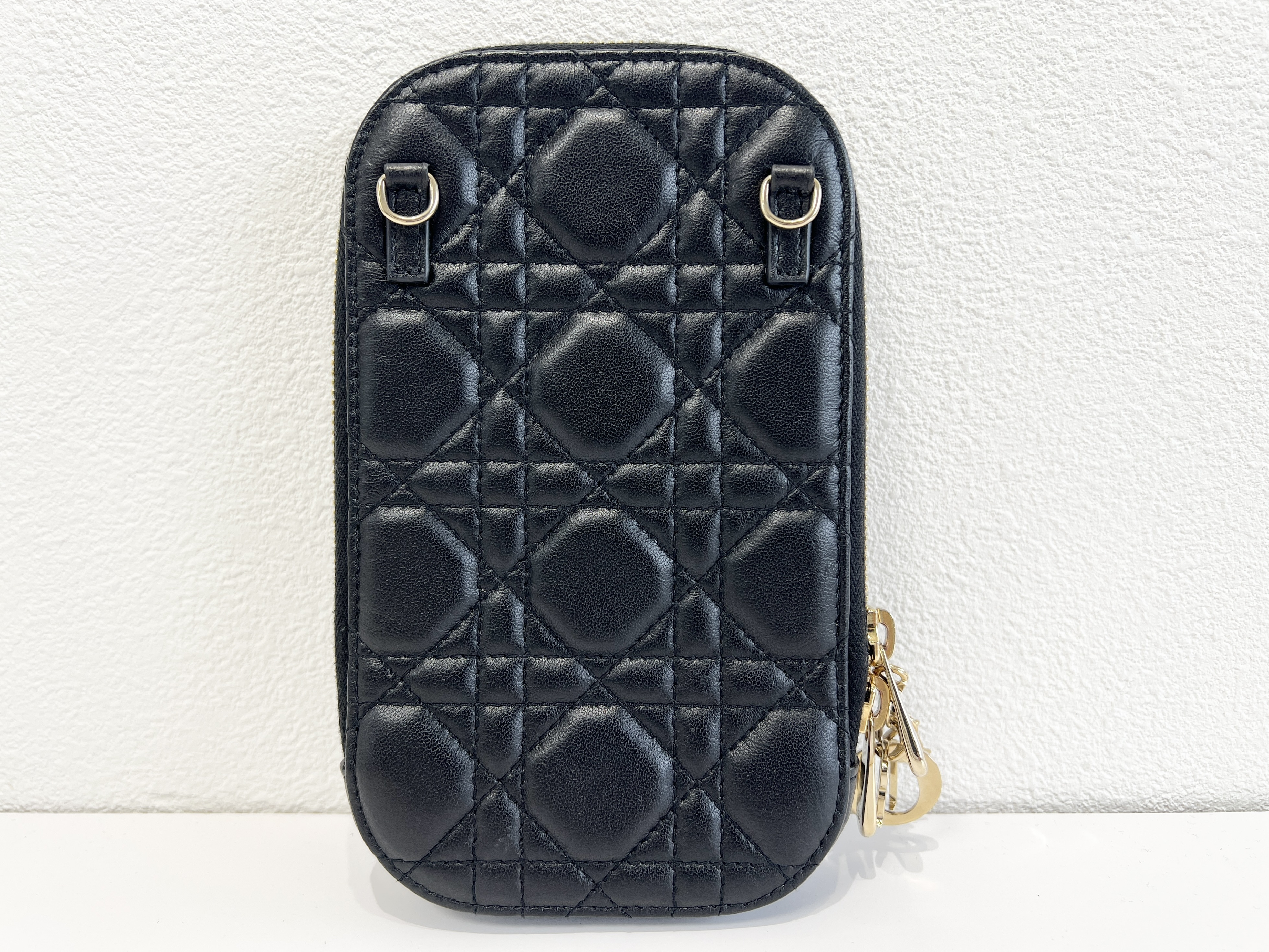 Cannage Phone Holder Phone Case Lambskin Leather Chain Shoulder Bag — view 3