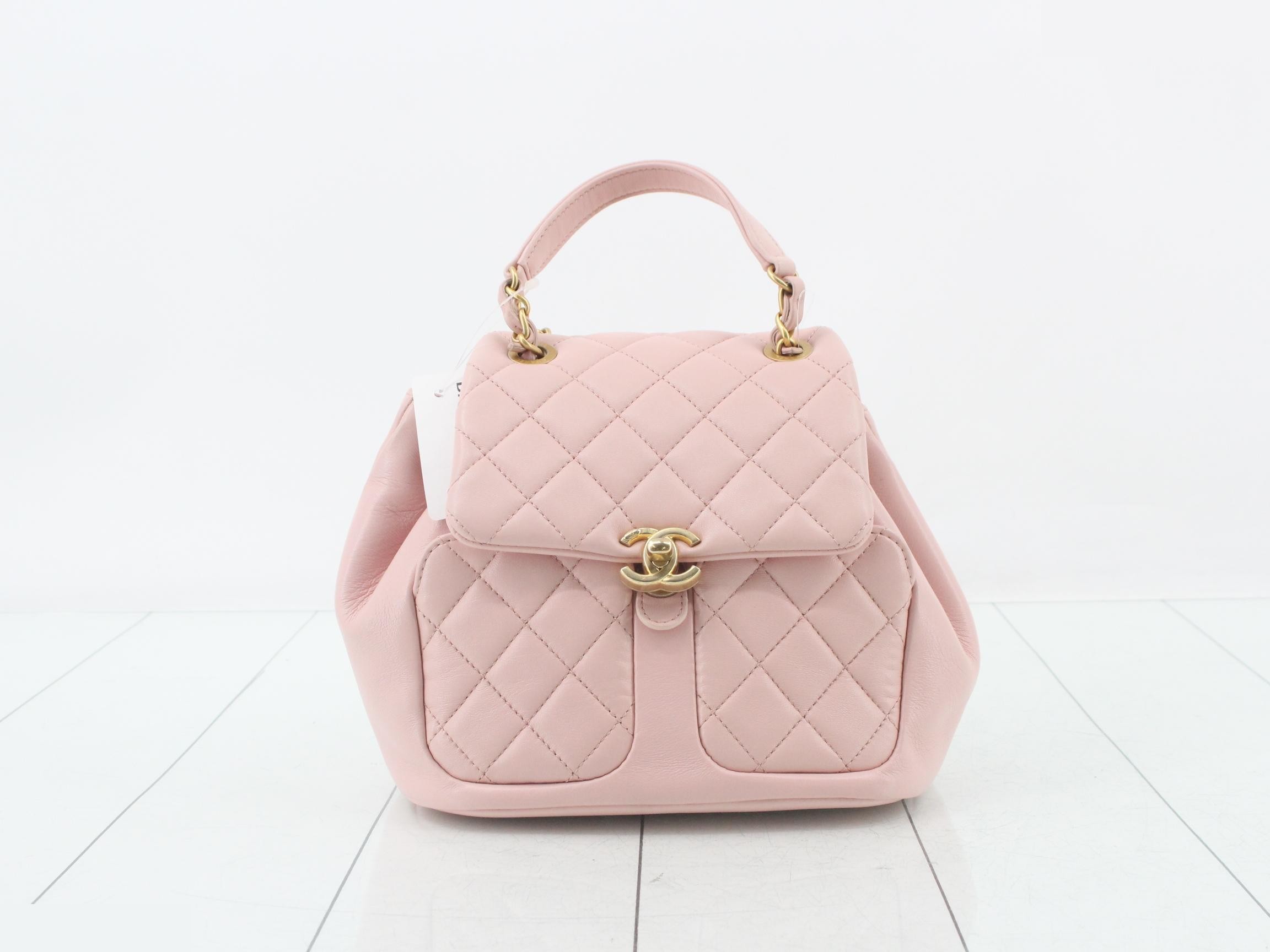 IC plate, Matelassé, lambskin, chain backpack, pink, gold hardware