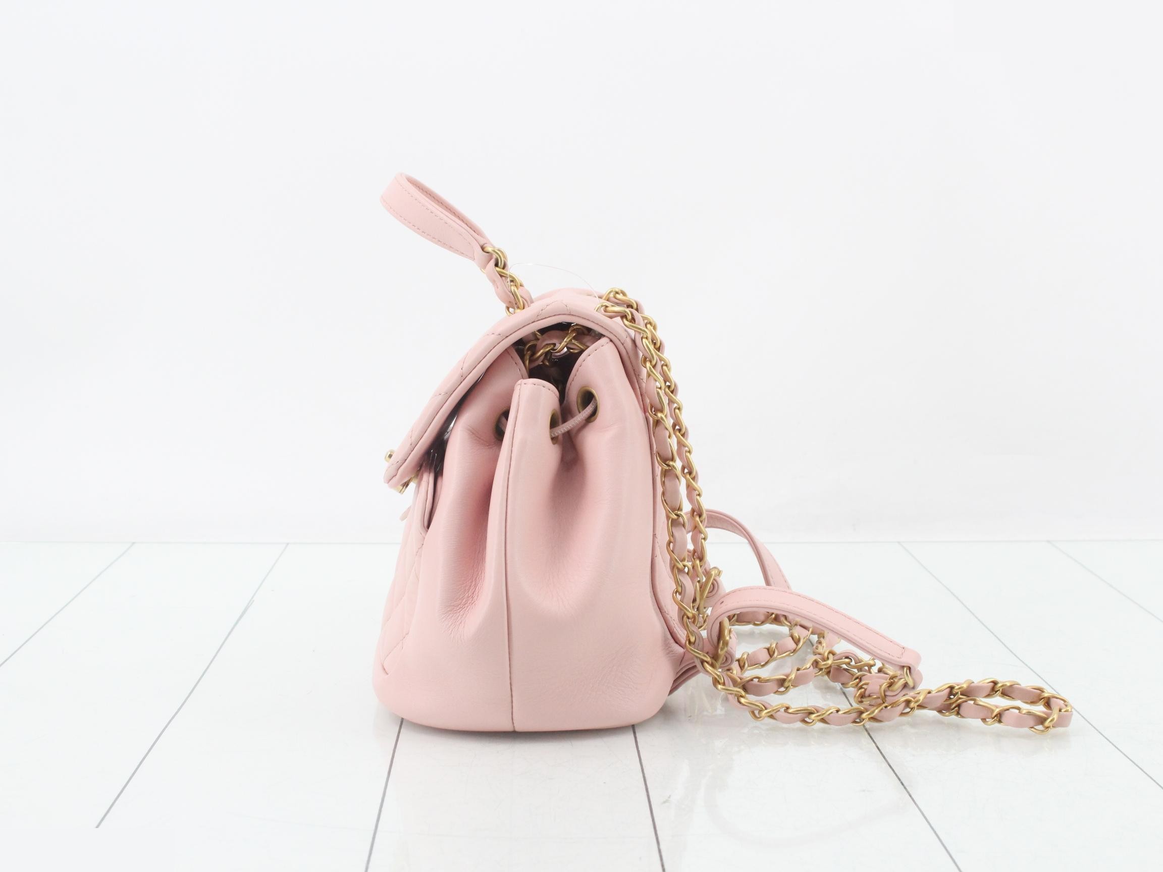 IC plate, Matelassé, lambskin, chain backpack, pink, gold hardware — view 3