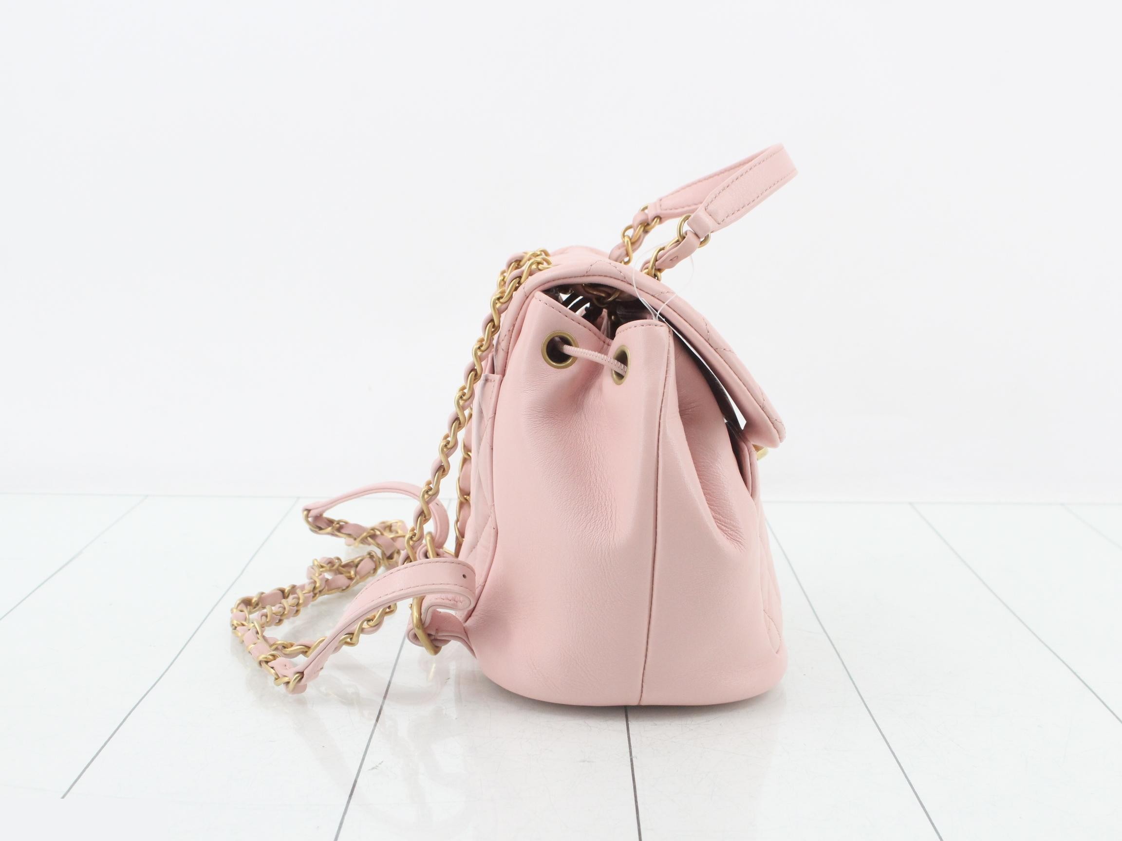 IC plate, Matelassé, lambskin, chain backpack, pink, gold hardware — view 4