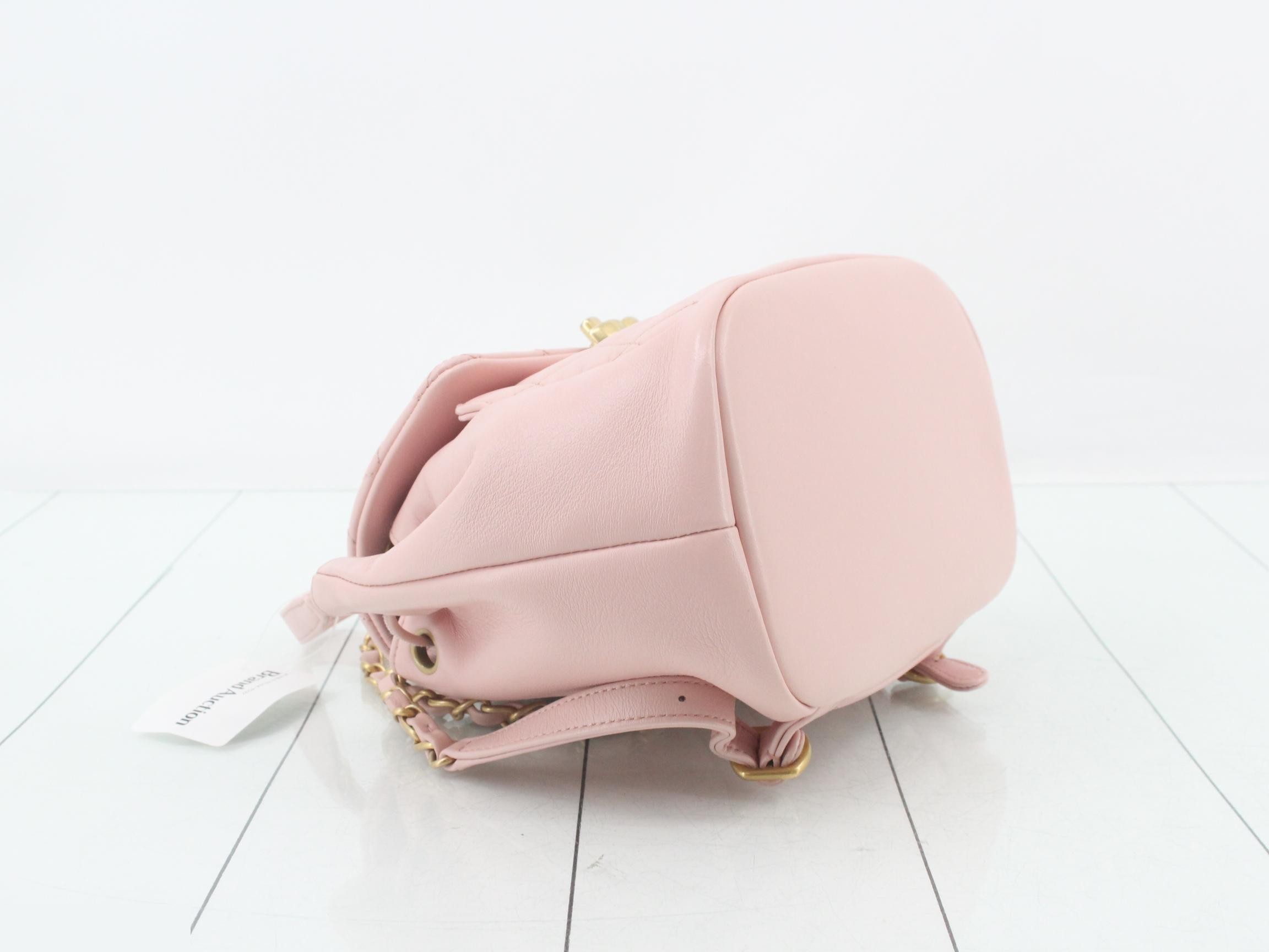 IC plate, Matelassé, lambskin, chain backpack, pink, gold hardware — view 5