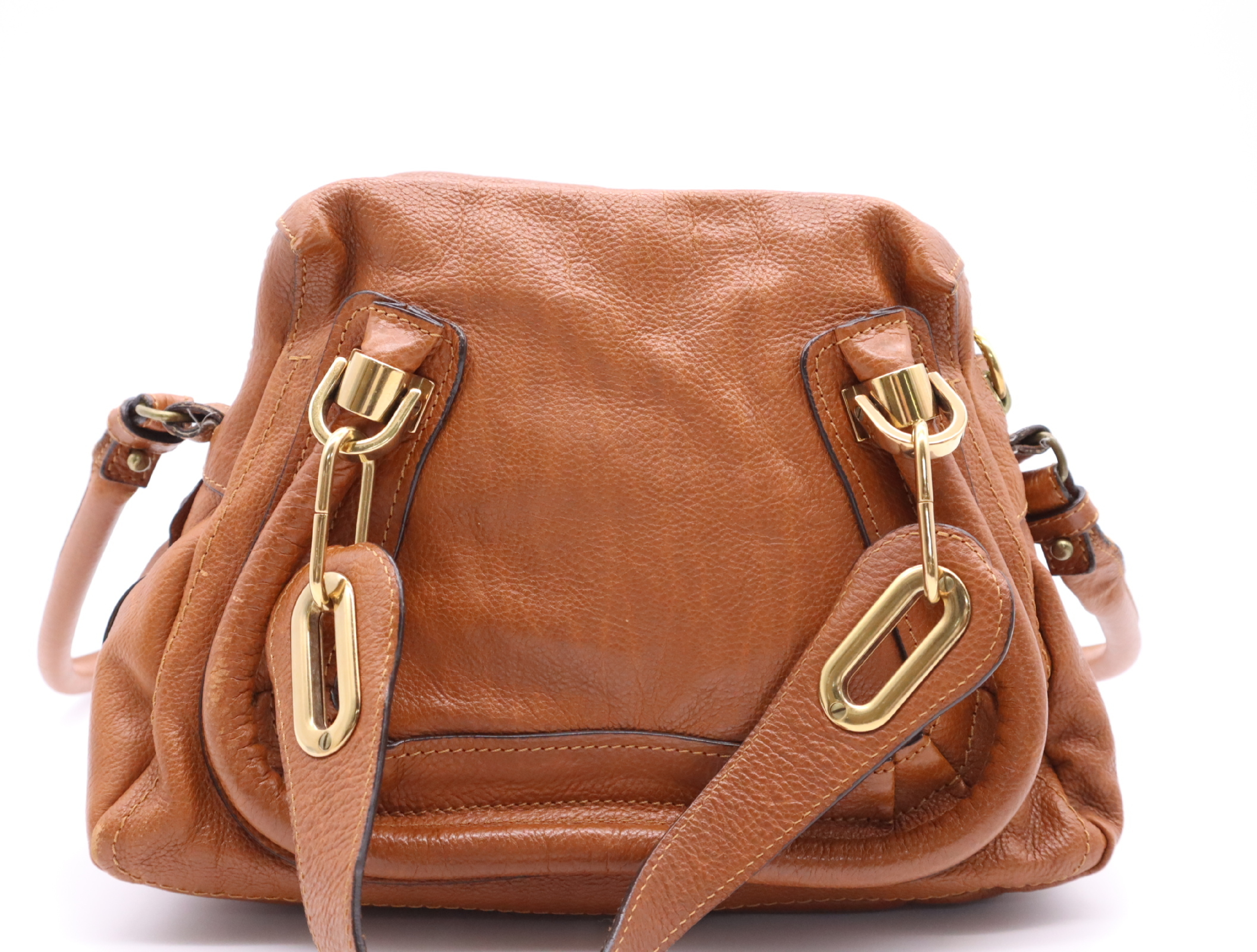 Leather Paraty 2-Way Handbag, Brown, Gold Hardware, with Shoulder Strap — view 2