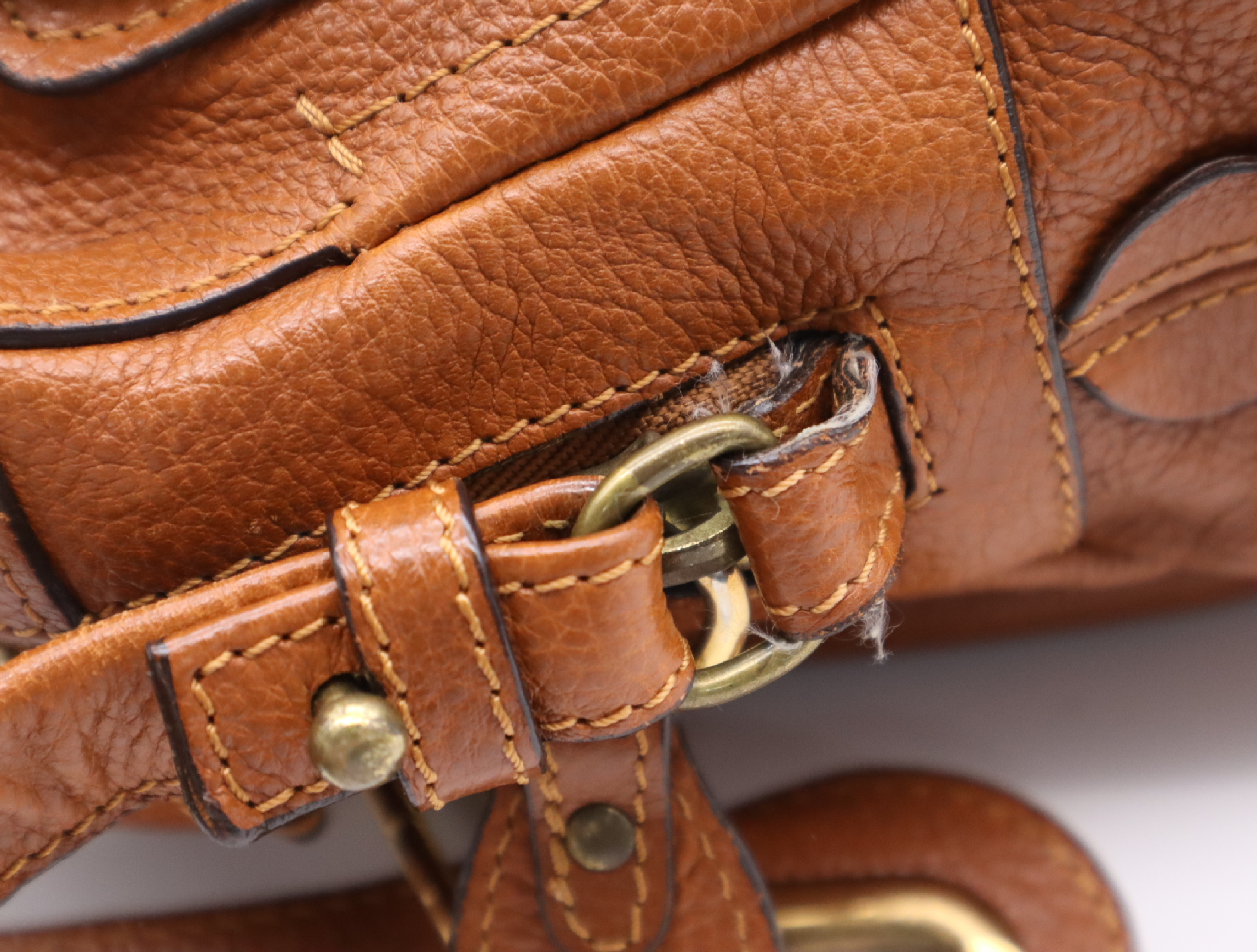 Leather Paraty 2-Way Handbag, Brown, Gold Hardware, with Shoulder Strap — view 11