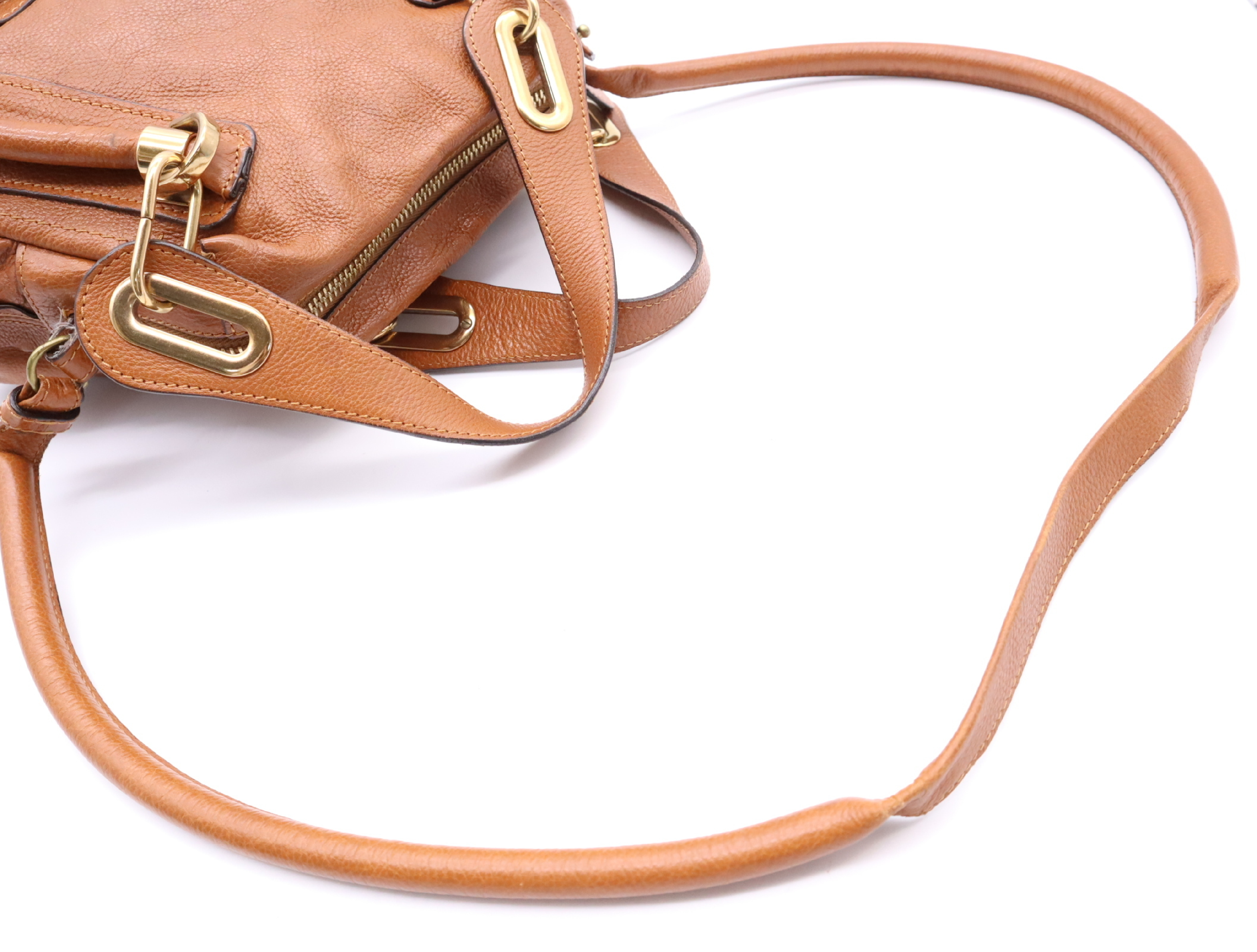 Leather Paraty 2-Way Handbag, Brown, Gold Hardware, with Shoulder Strap — view 12