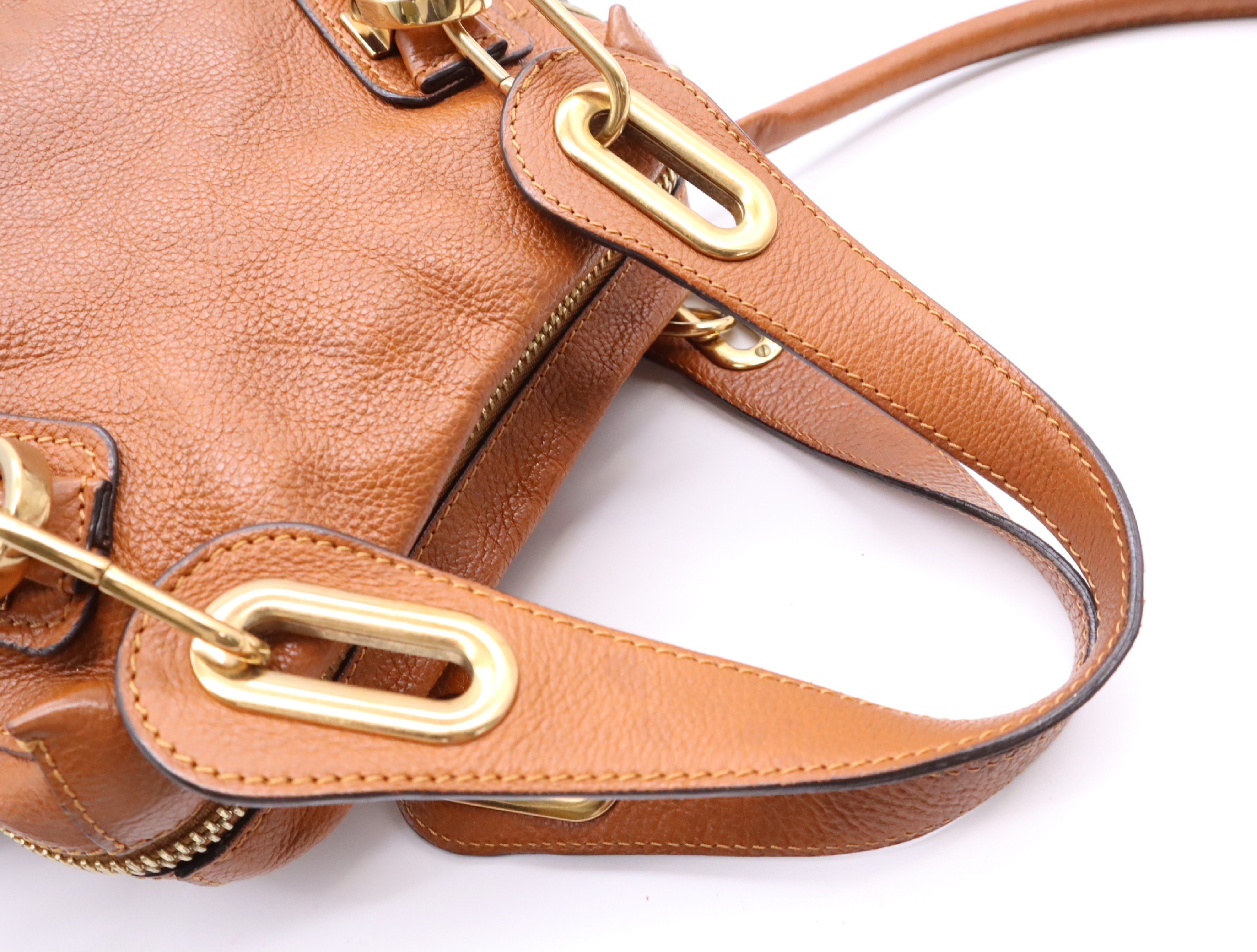Leather Paraty 2-Way Handbag, Brown, Gold Hardware, with Shoulder Strap — view 13