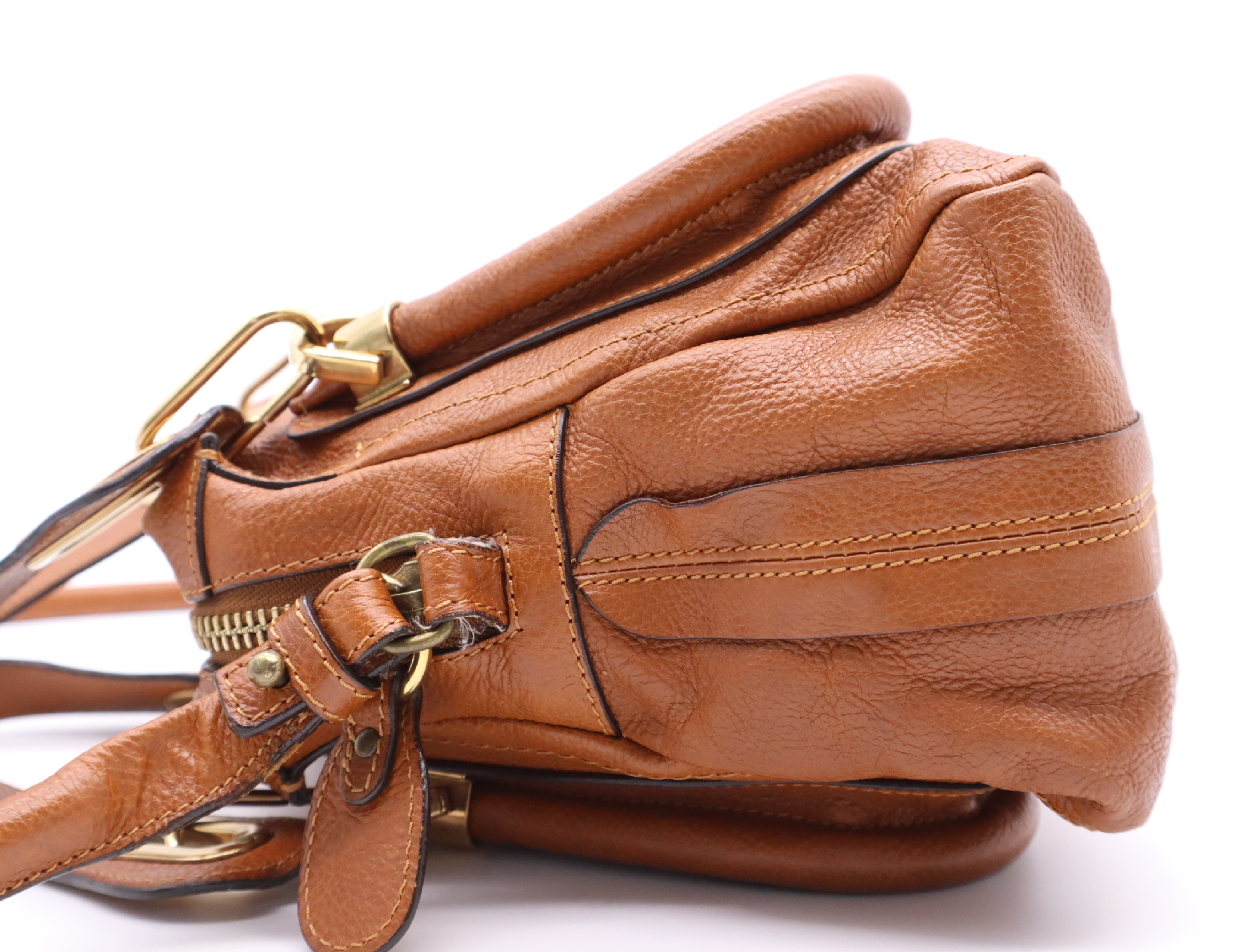 Leather Paraty 2-Way Handbag, Brown, Gold Hardware, with Shoulder Strap — view 3