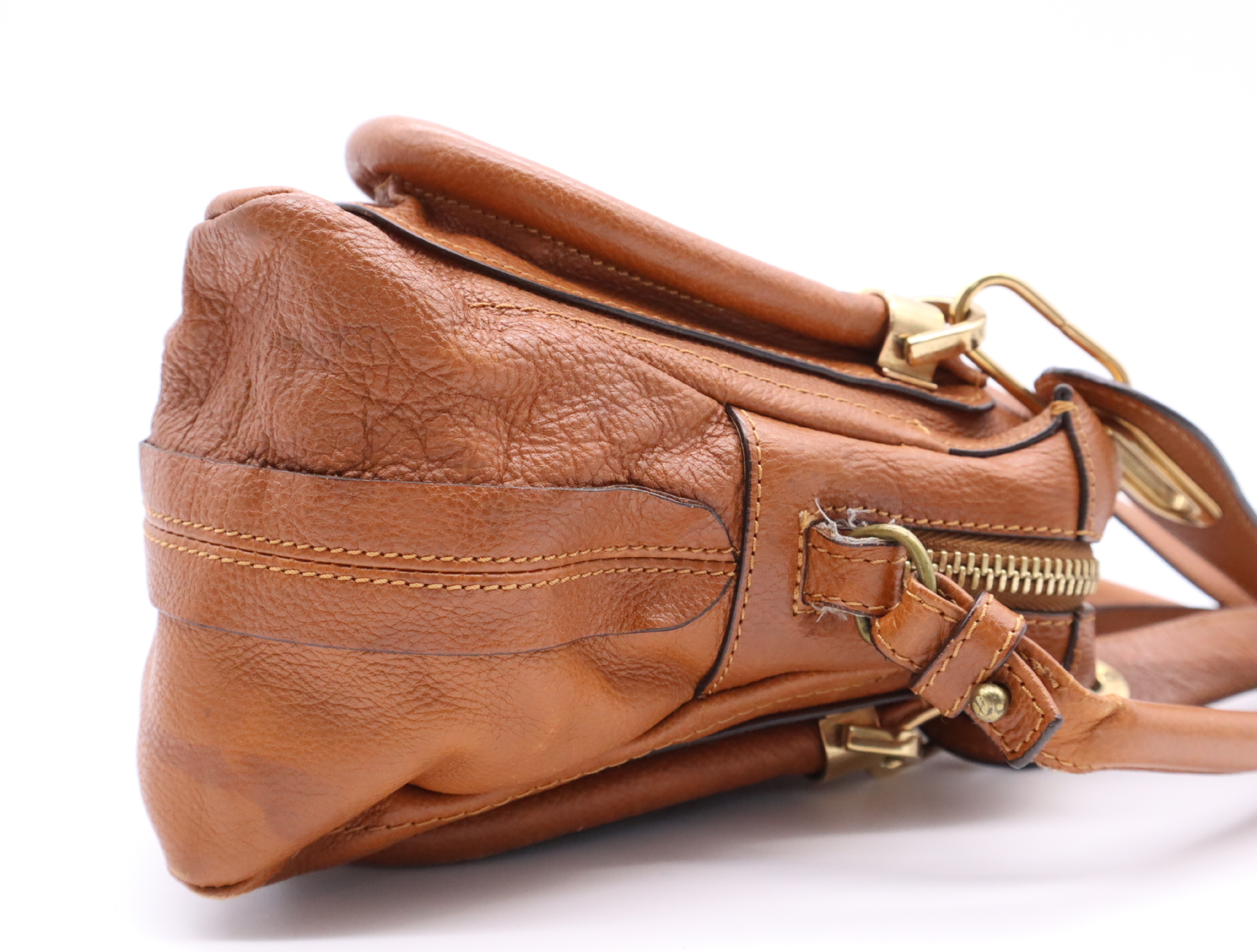 Leather Paraty 2-Way Handbag, Brown, Gold Hardware, with Shoulder Strap — view 5