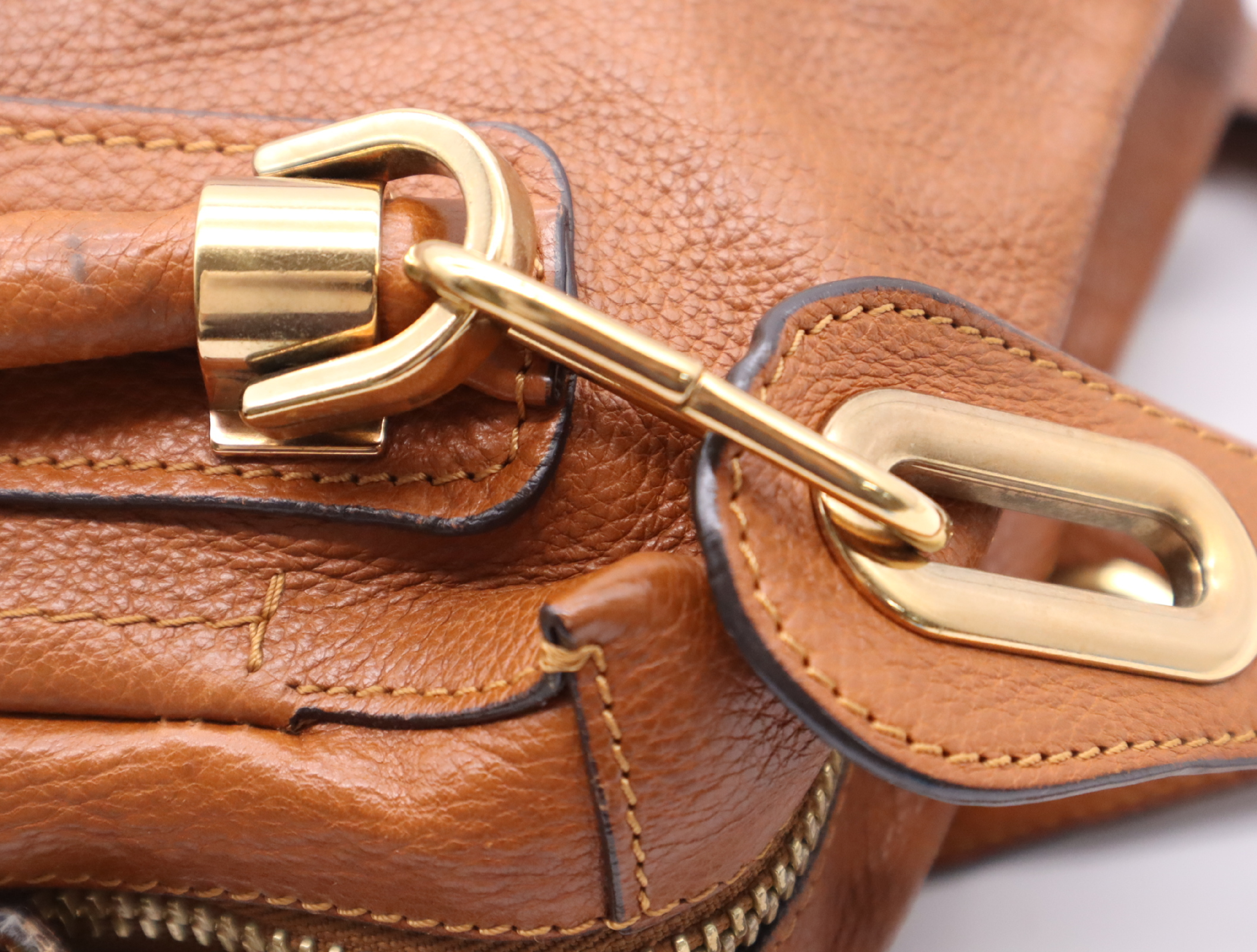 Leather Paraty 2-Way Handbag, Brown, Gold Hardware, with Shoulder Strap — view 9
