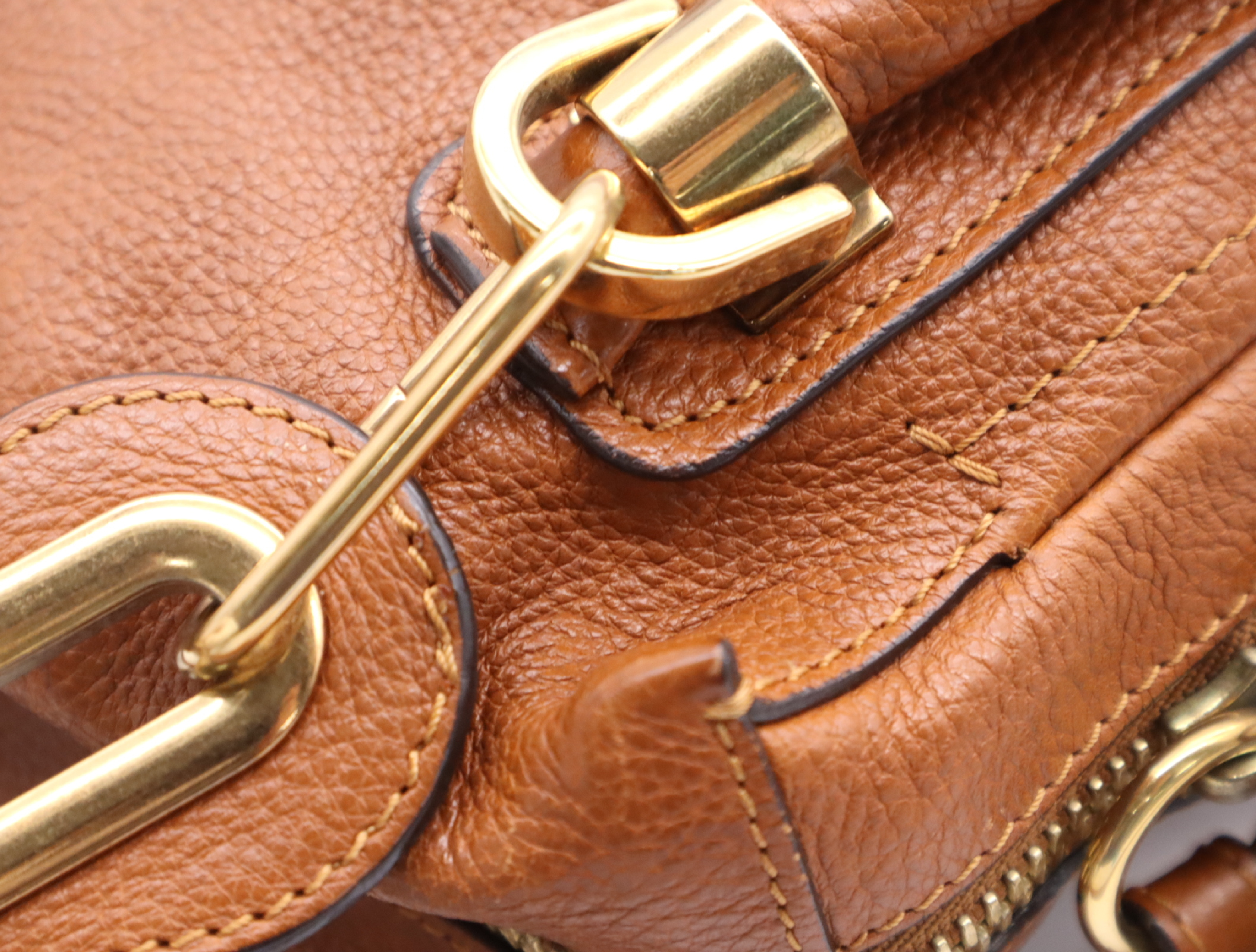 Leather Paraty 2-Way Handbag, Brown, Gold Hardware, with Shoulder Strap — view 10