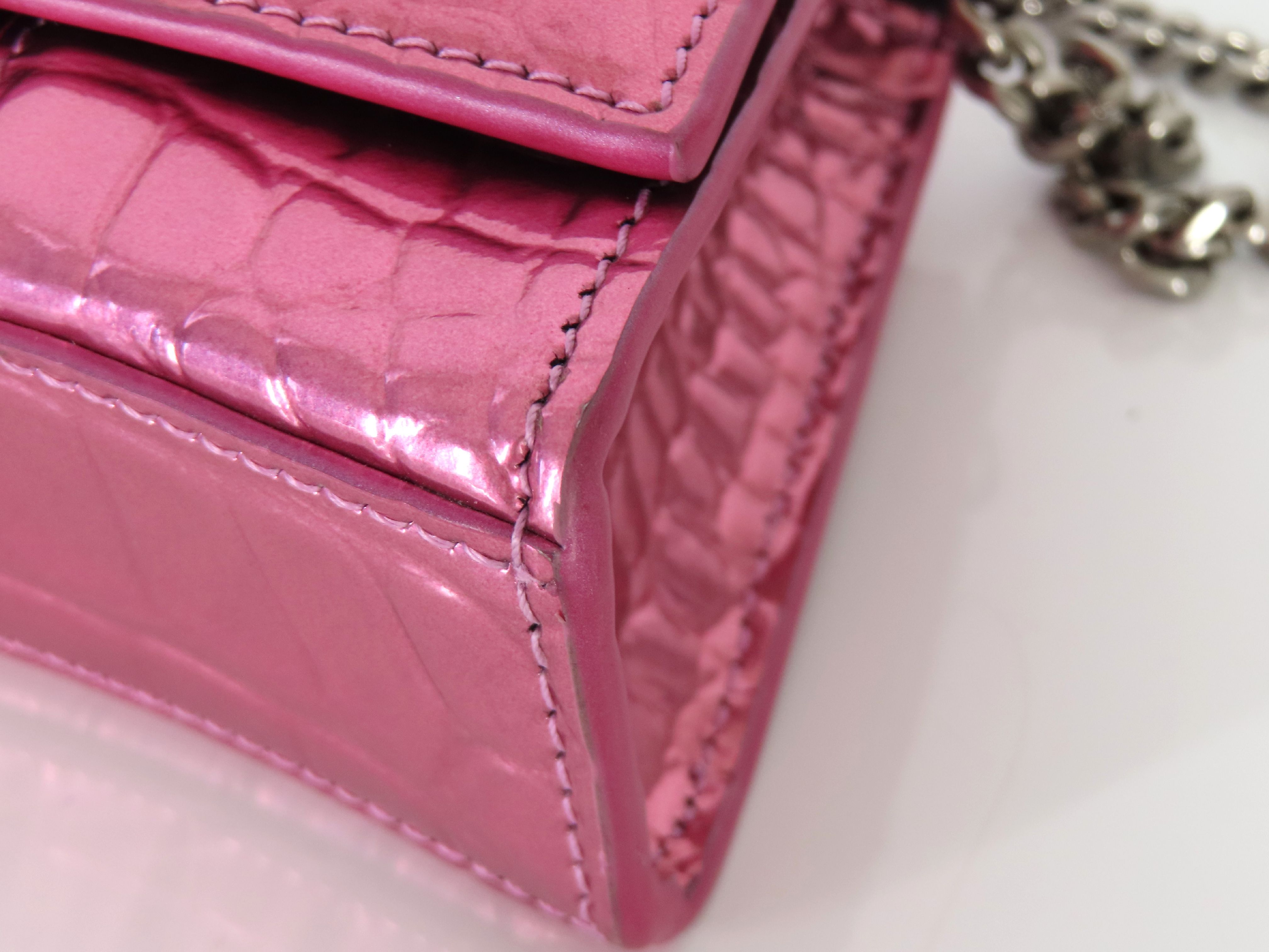 Hourglass Mini Chain Wallet 656050 1S4NY Embossed Leather Shoulder Bag — view 6