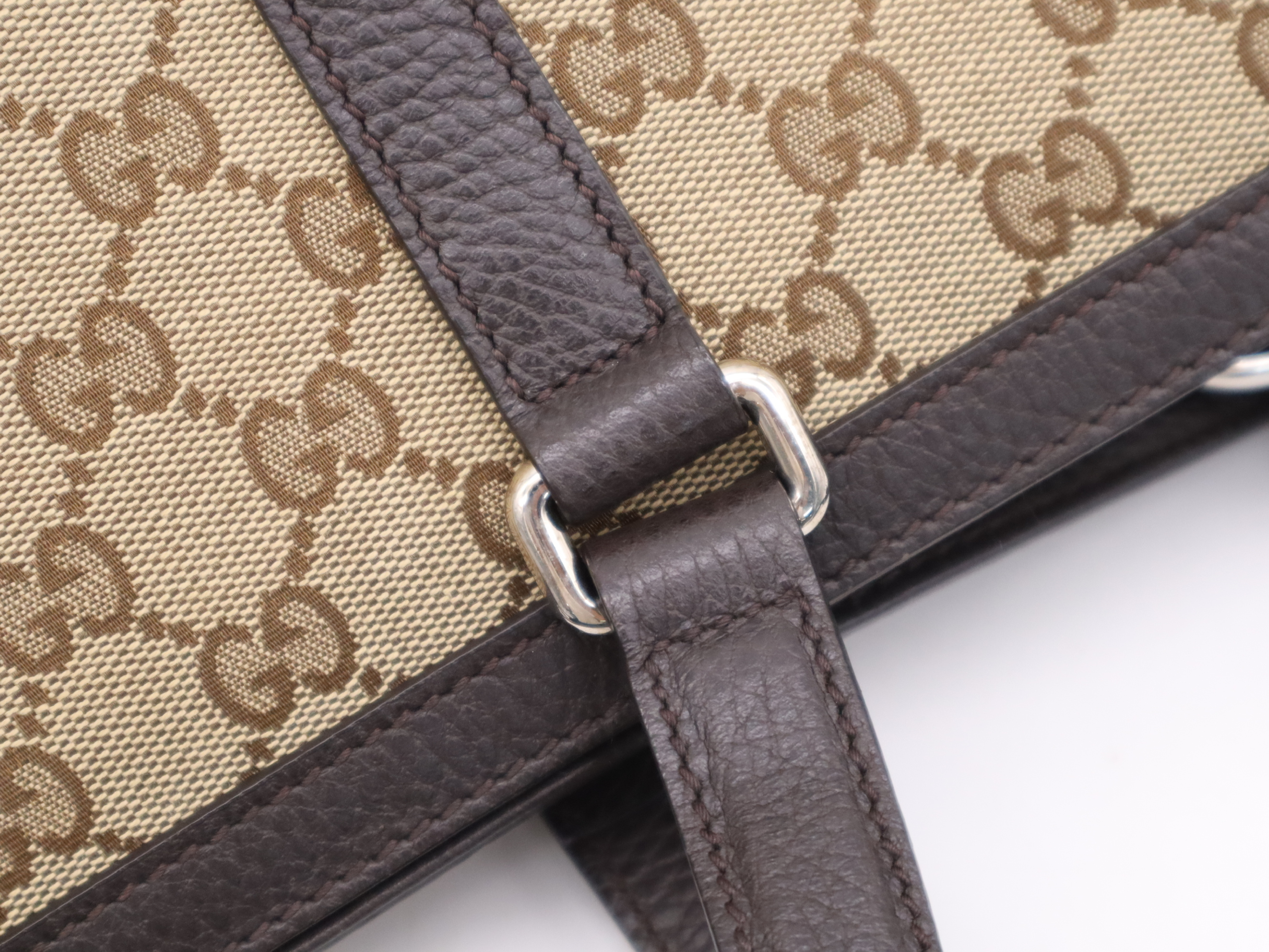 449169 Canvas x Leather GG Canvas 2-Way Tote Bag, Beige x Brown, Silver Hardware, with Shoulder Strap. — view 8