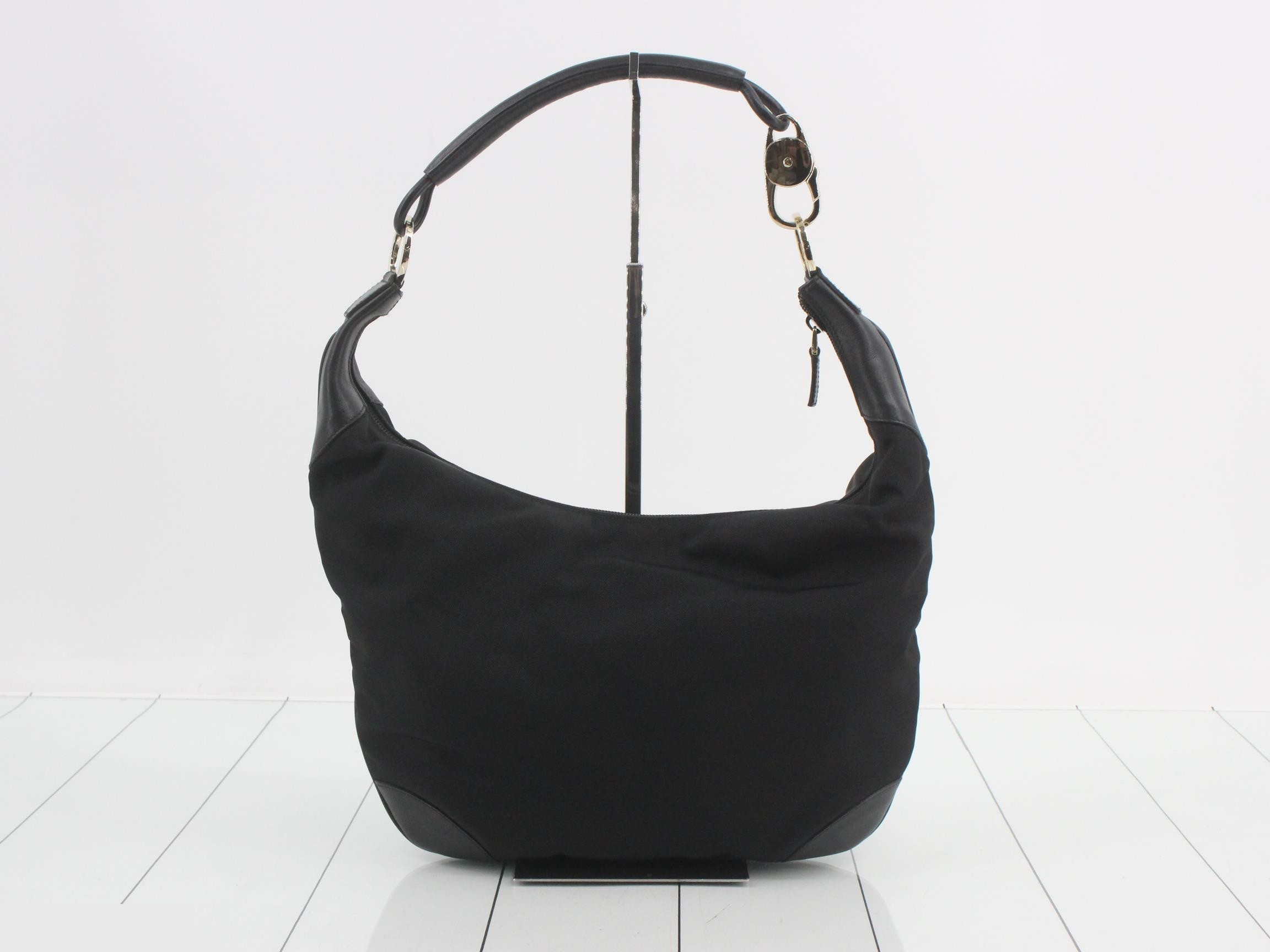 One-shoulder bag, nylon x leather, black, GG pattern inside. — view 2