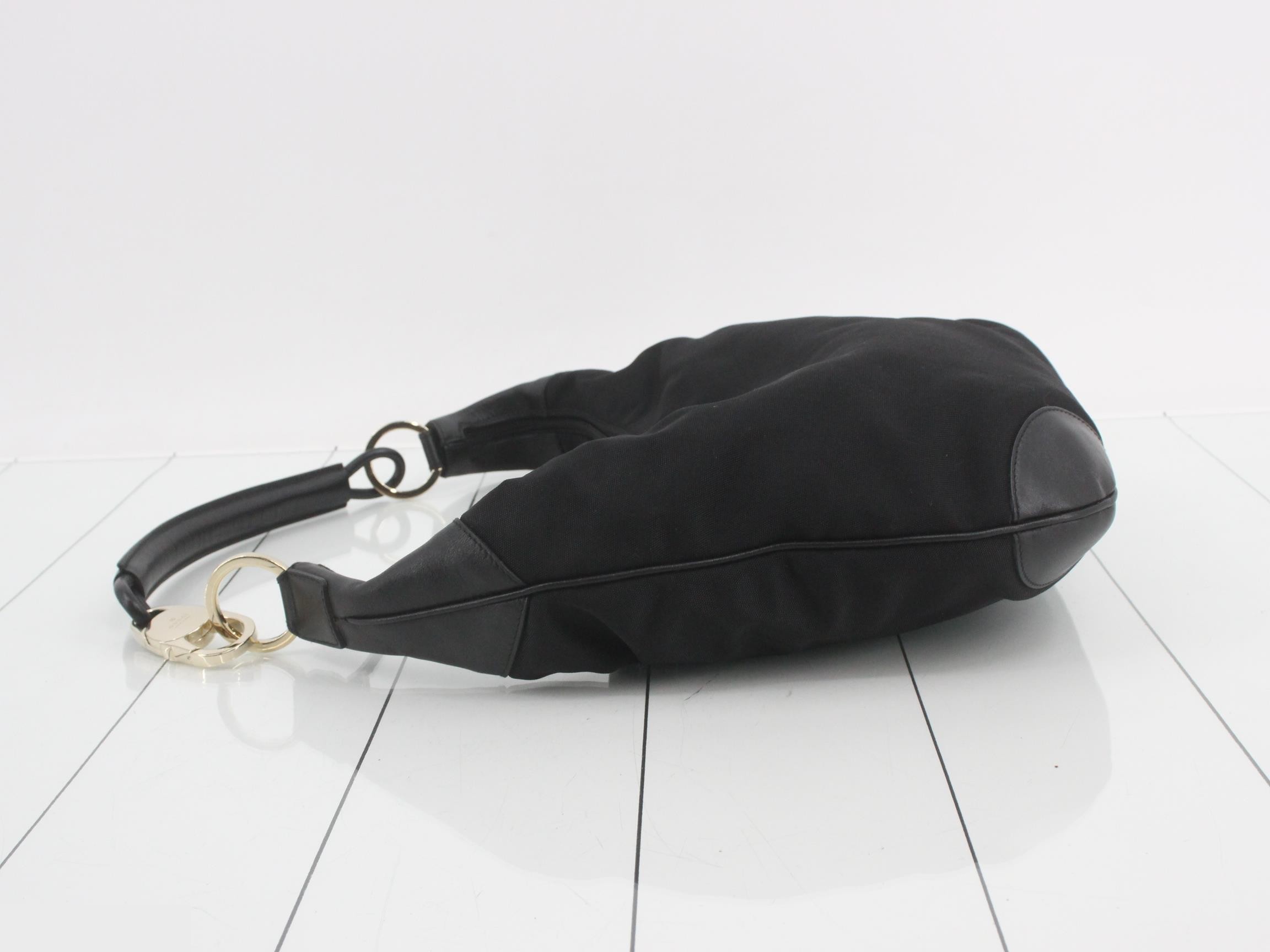 One-shoulder bag, nylon x leather, black, GG pattern inside. — view 4