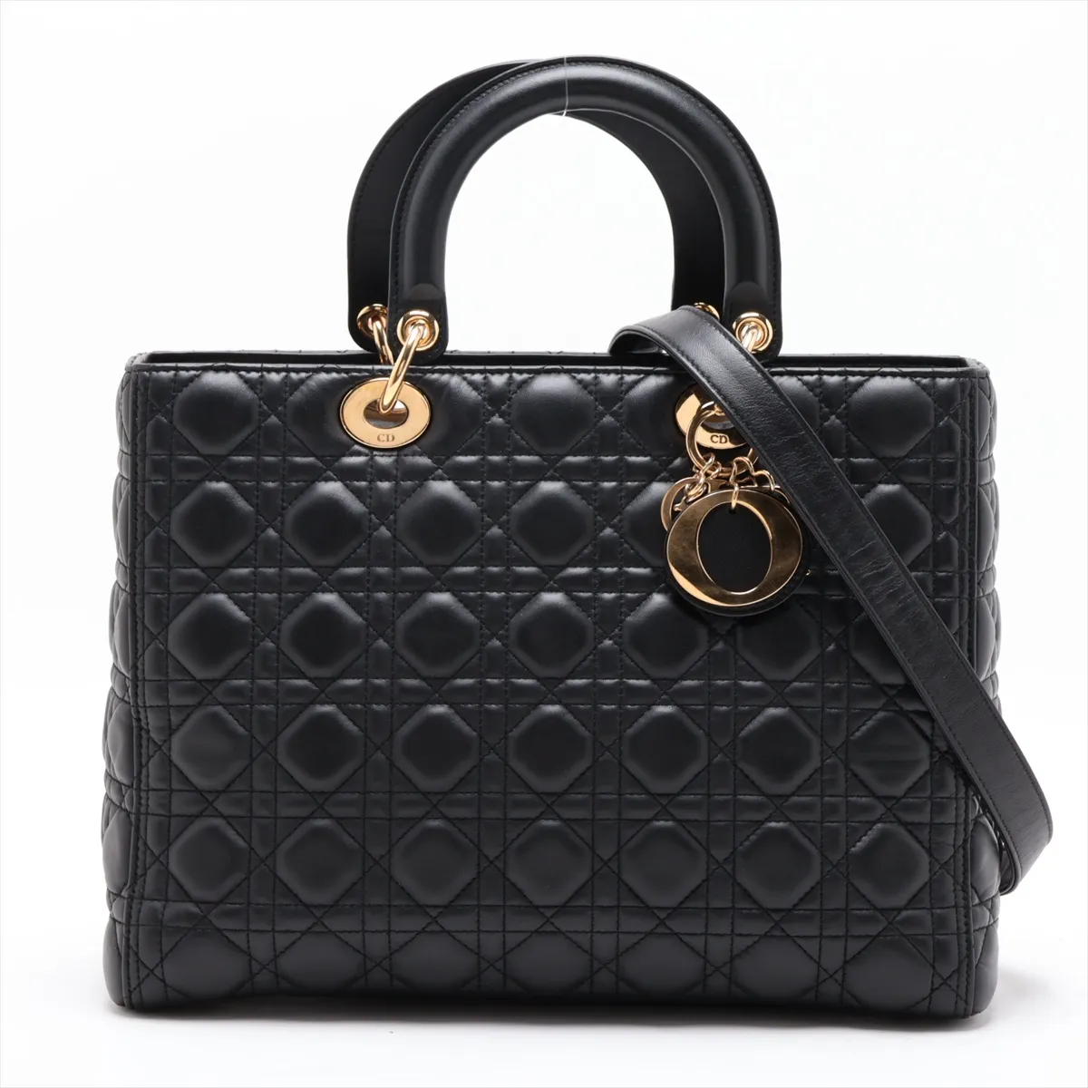 Cannage Lady Dior Large Leather 2-Way Shoulder Bag, Black