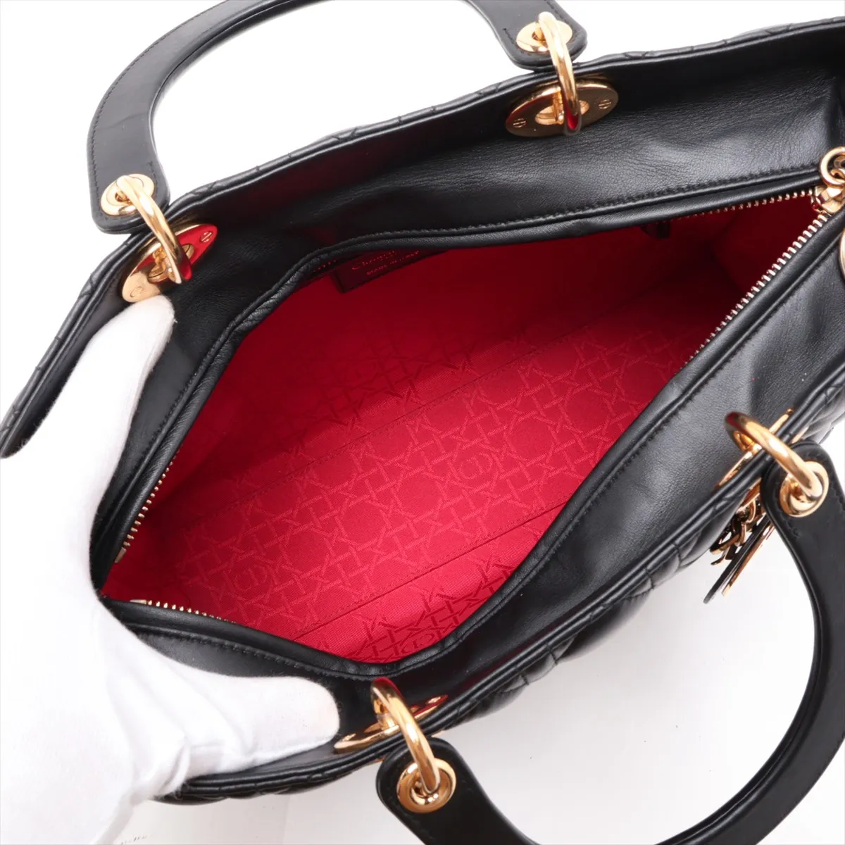 Cannage Lady Dior Large Leather 2-Way Shoulder Bag, Black — view 8
