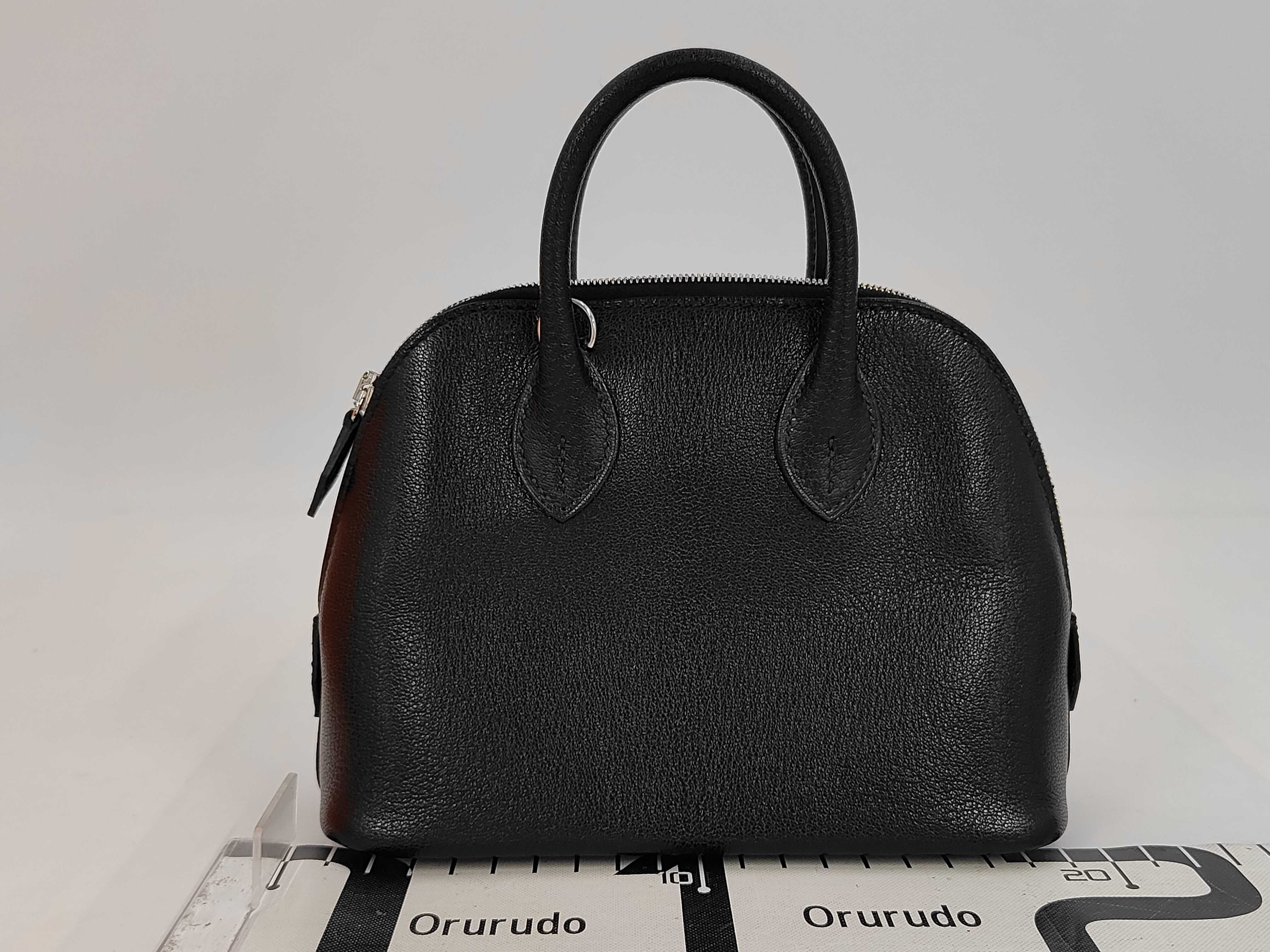 Bolide 1923 Mini Chevre Leather Handbag, Black with Gold Stamp and P Hardware — view 2