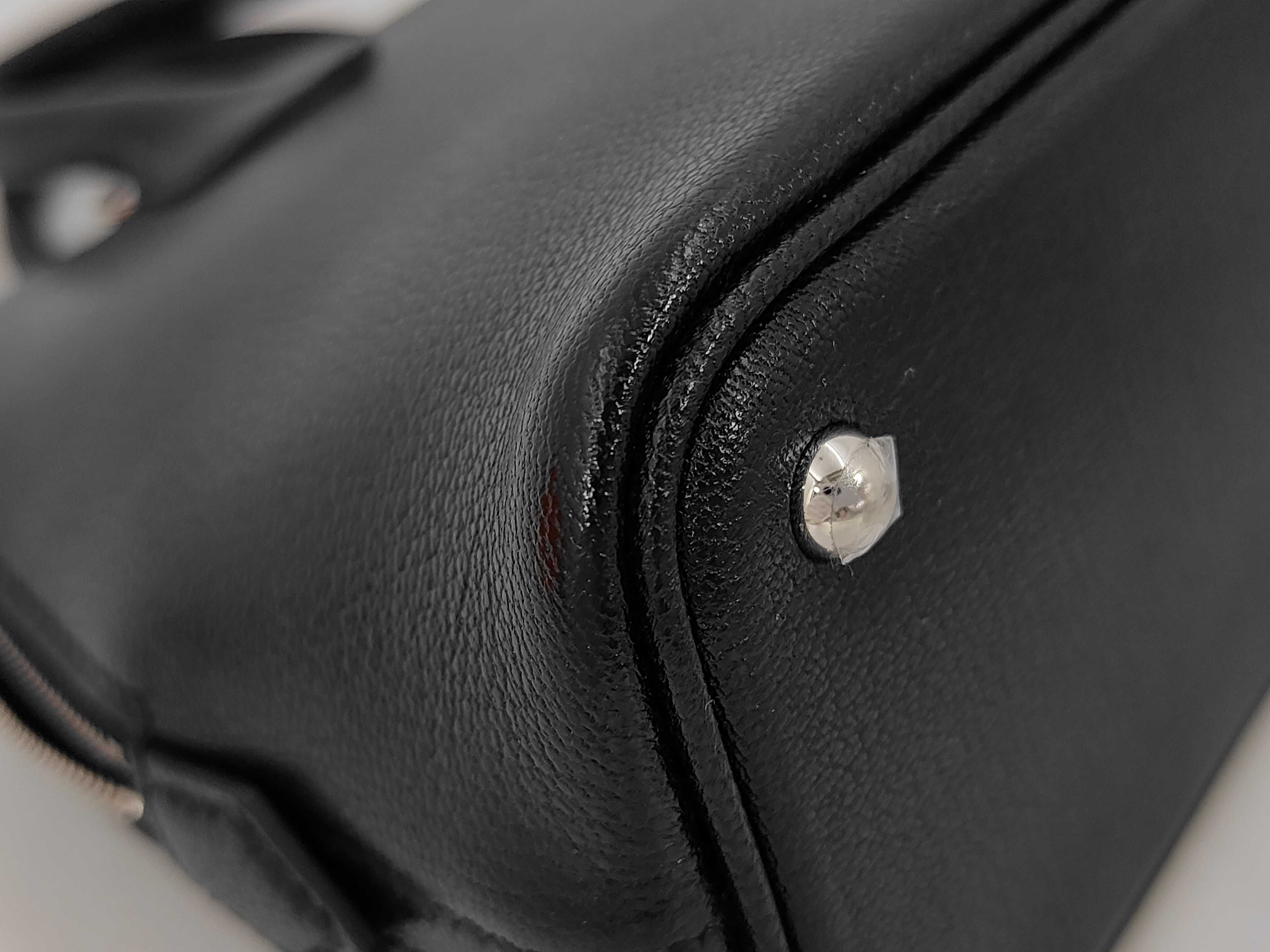 Bolide 1923 Mini Chevre Leather Handbag, Black with Gold Stamp and P Hardware — view 3
