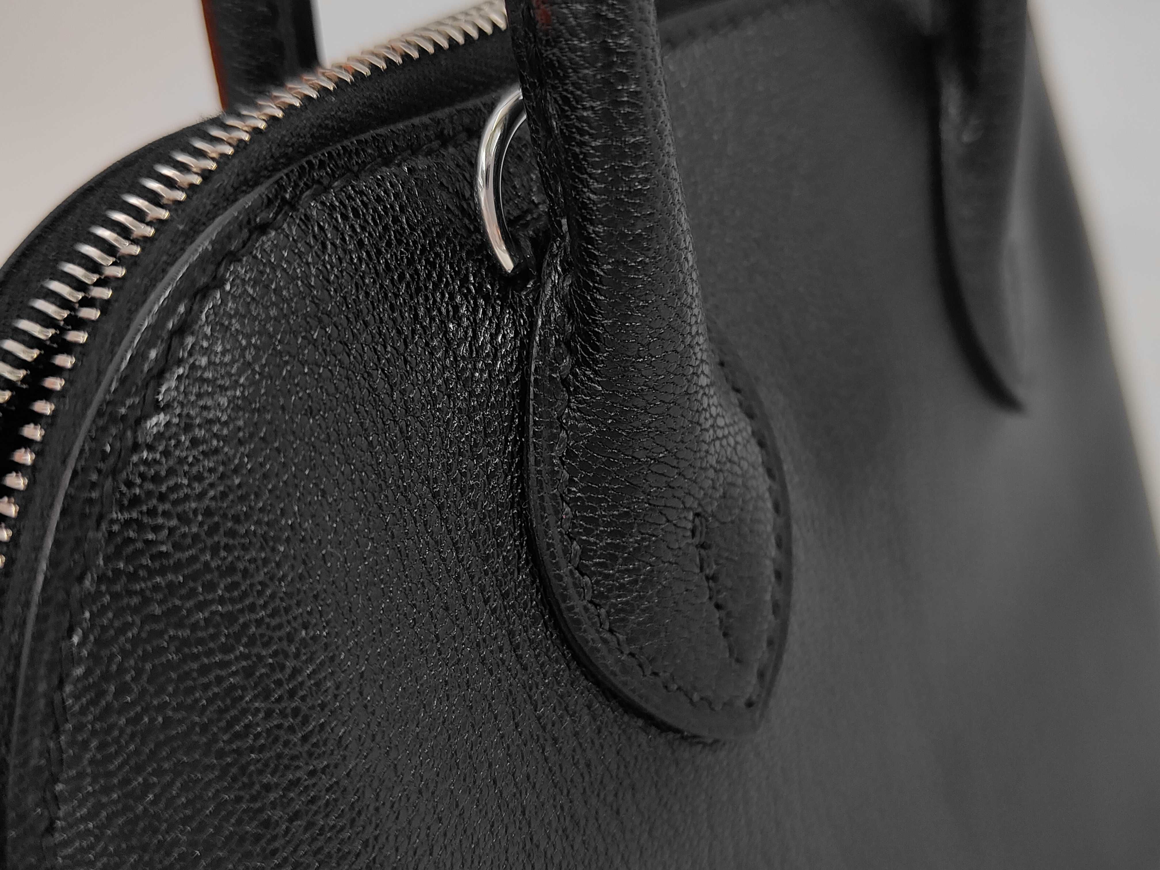 Bolide 1923 Mini Chevre Leather Handbag, Black with Gold Stamp and P Hardware — view 7