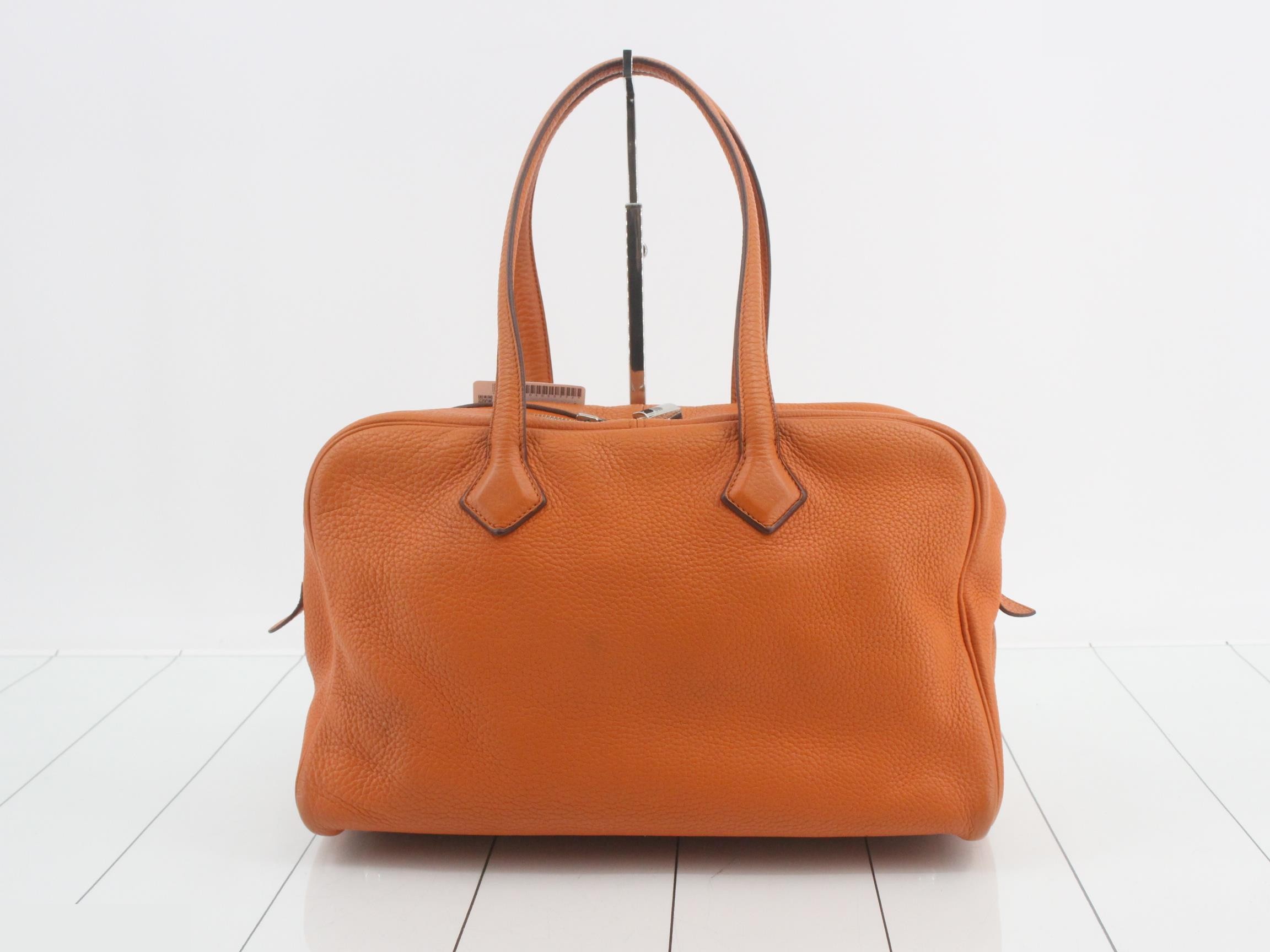 Victoria Leather Handbag, N Stamp, Orange — view 2