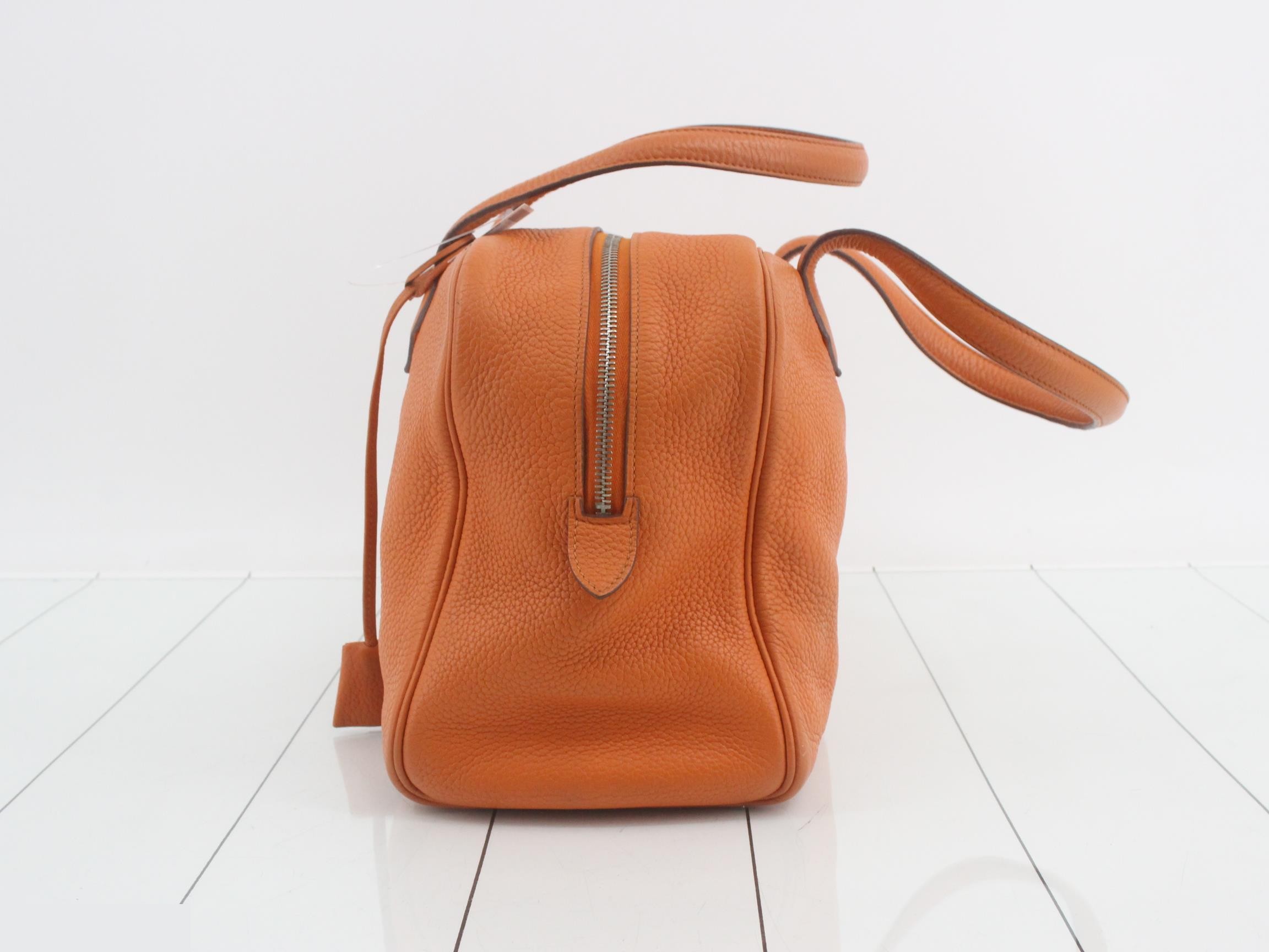 Victoria Leather Handbag, N Stamp, Orange — view 3