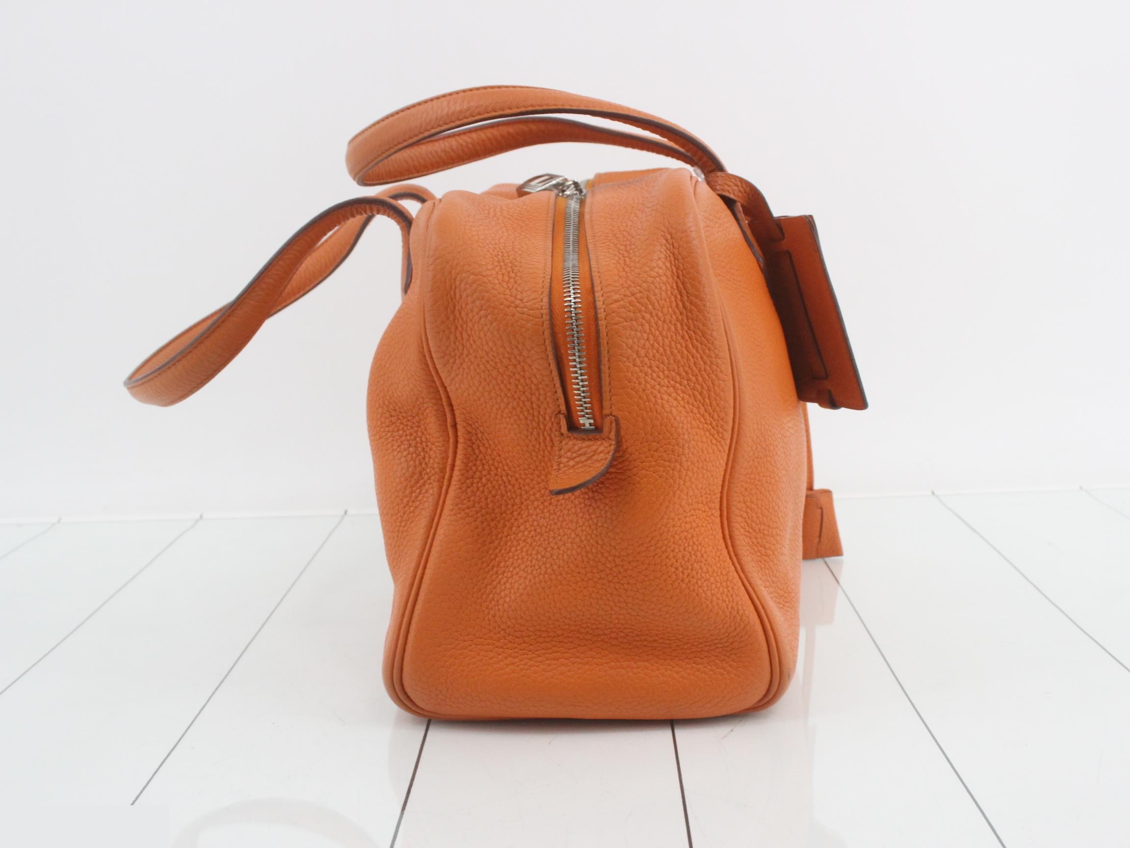 Victoria Leather Handbag, N Stamp, Orange — view 4