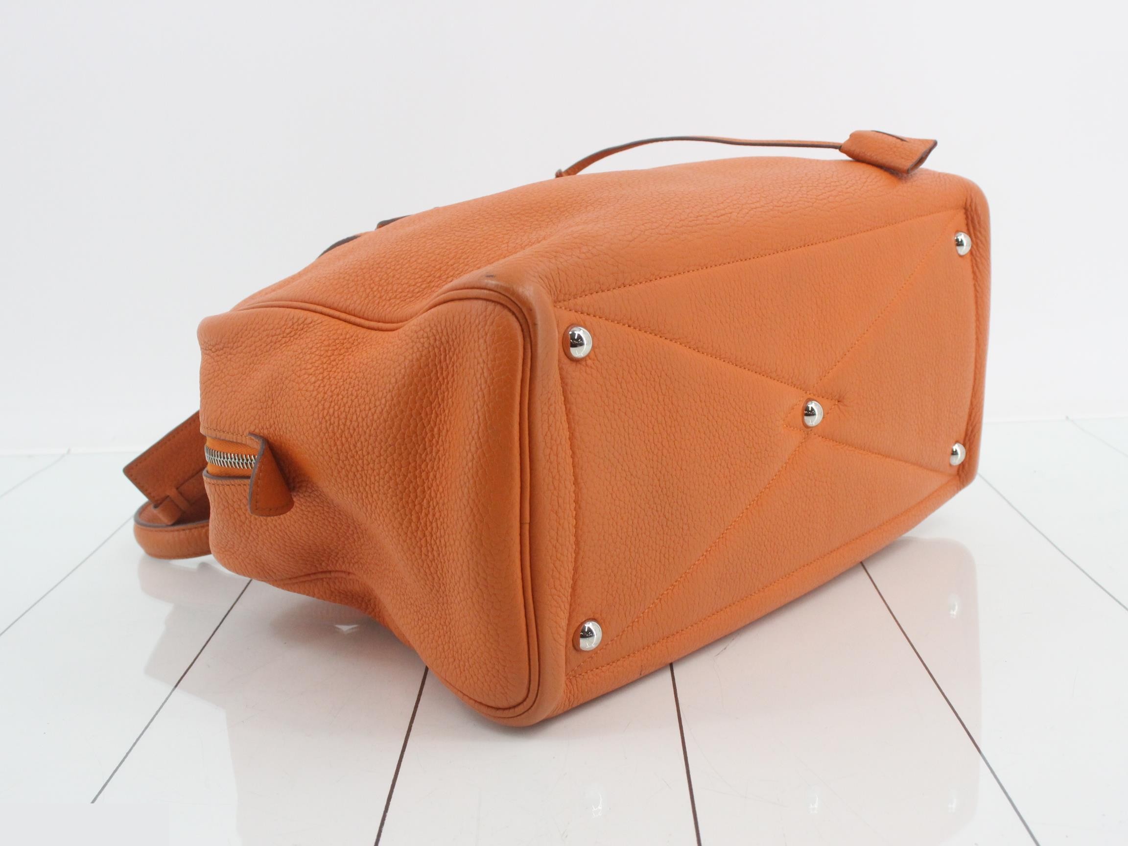 Victoria Leather Handbag, N Stamp, Orange — view 5