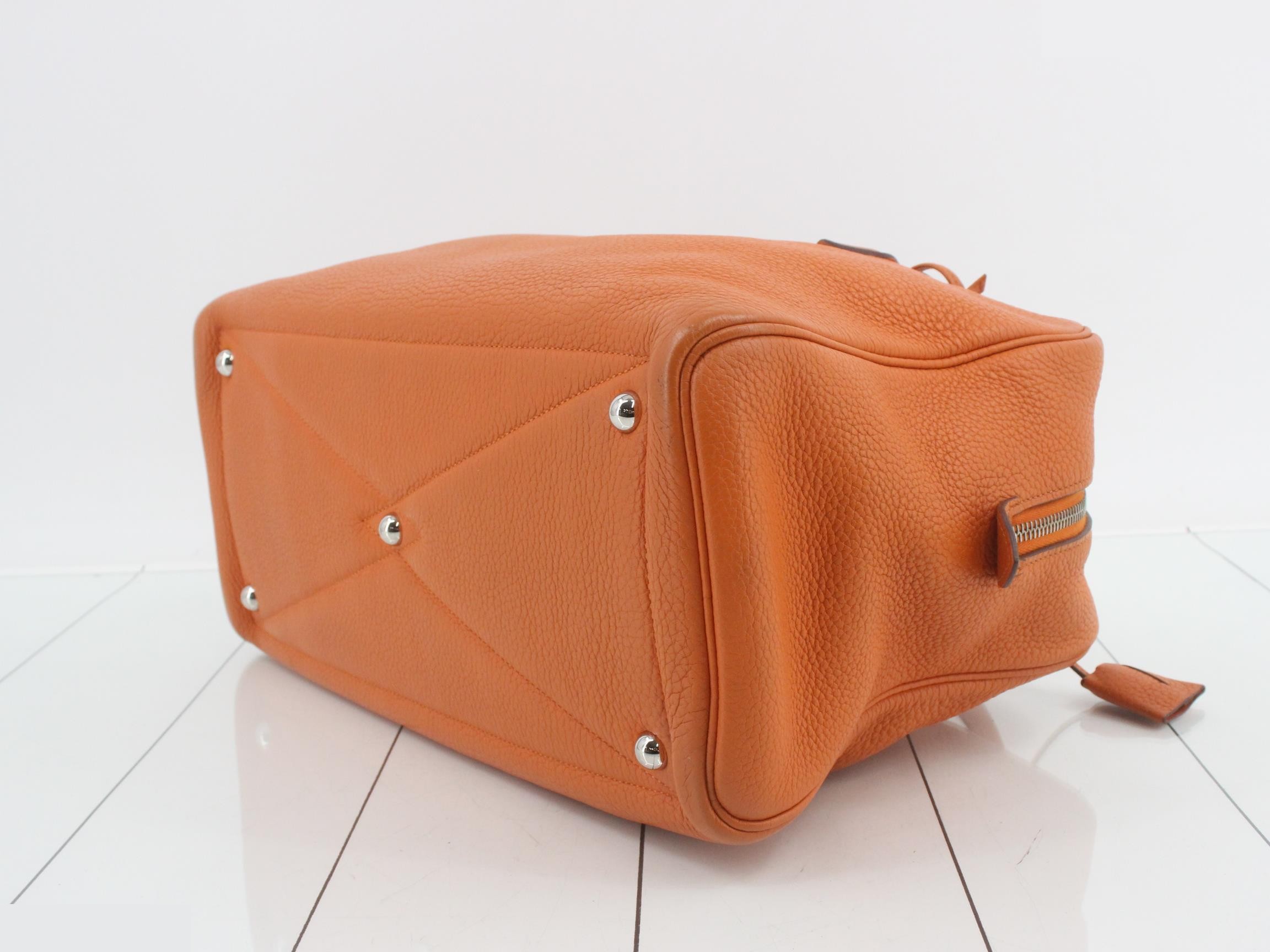 Victoria Leather Handbag, N Stamp, Orange — view 6