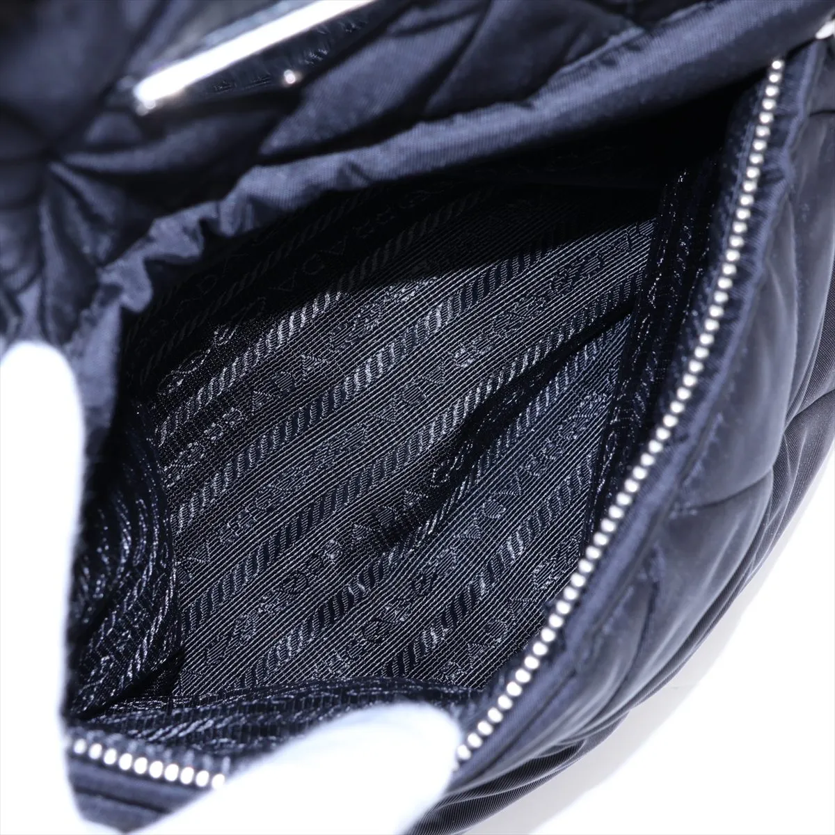 Tessuto Quilted Nylon x Leather 2-Way Handbag, Black — view 12