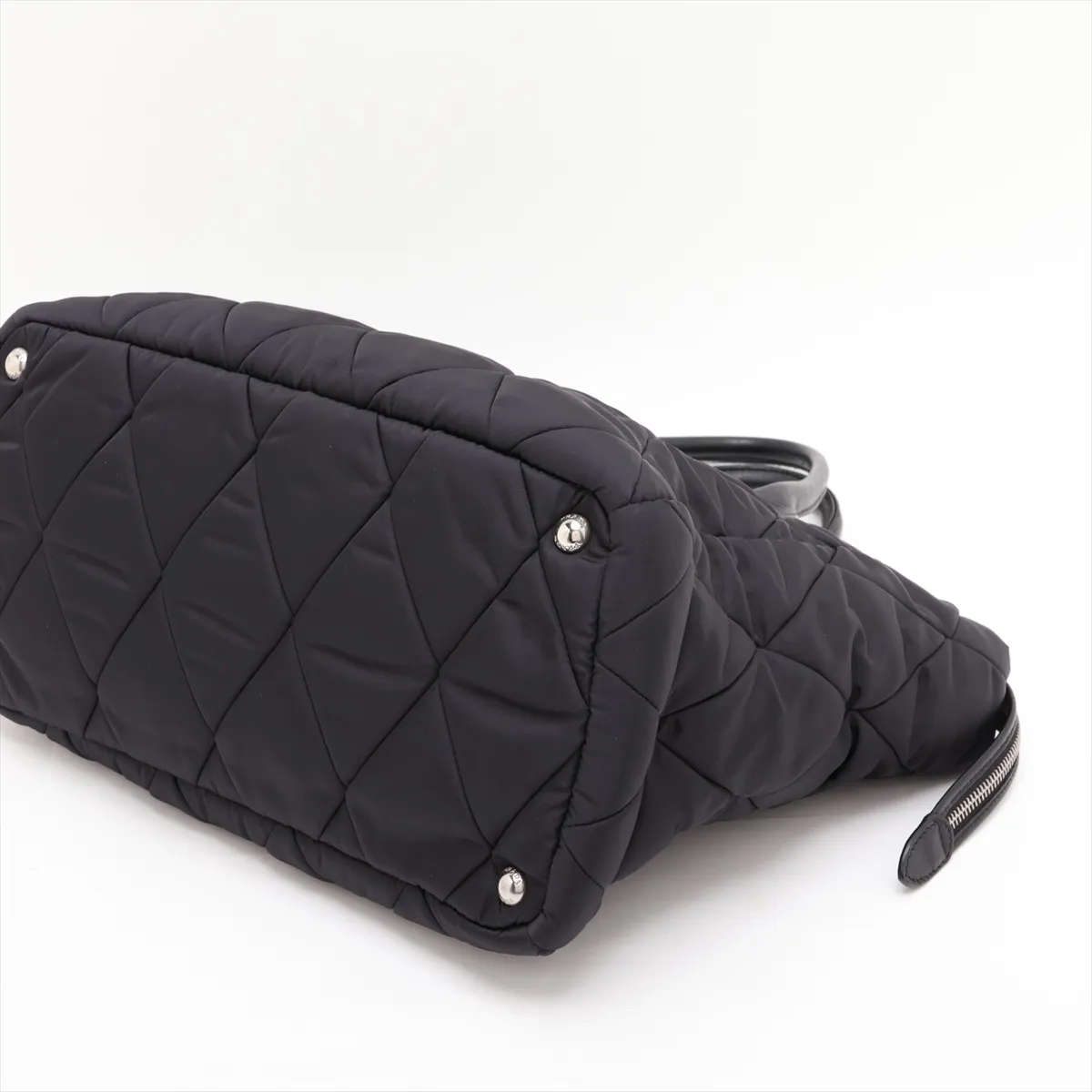 Tessuto Quilted Nylon x Leather 2-Way Handbag, Black — view 3