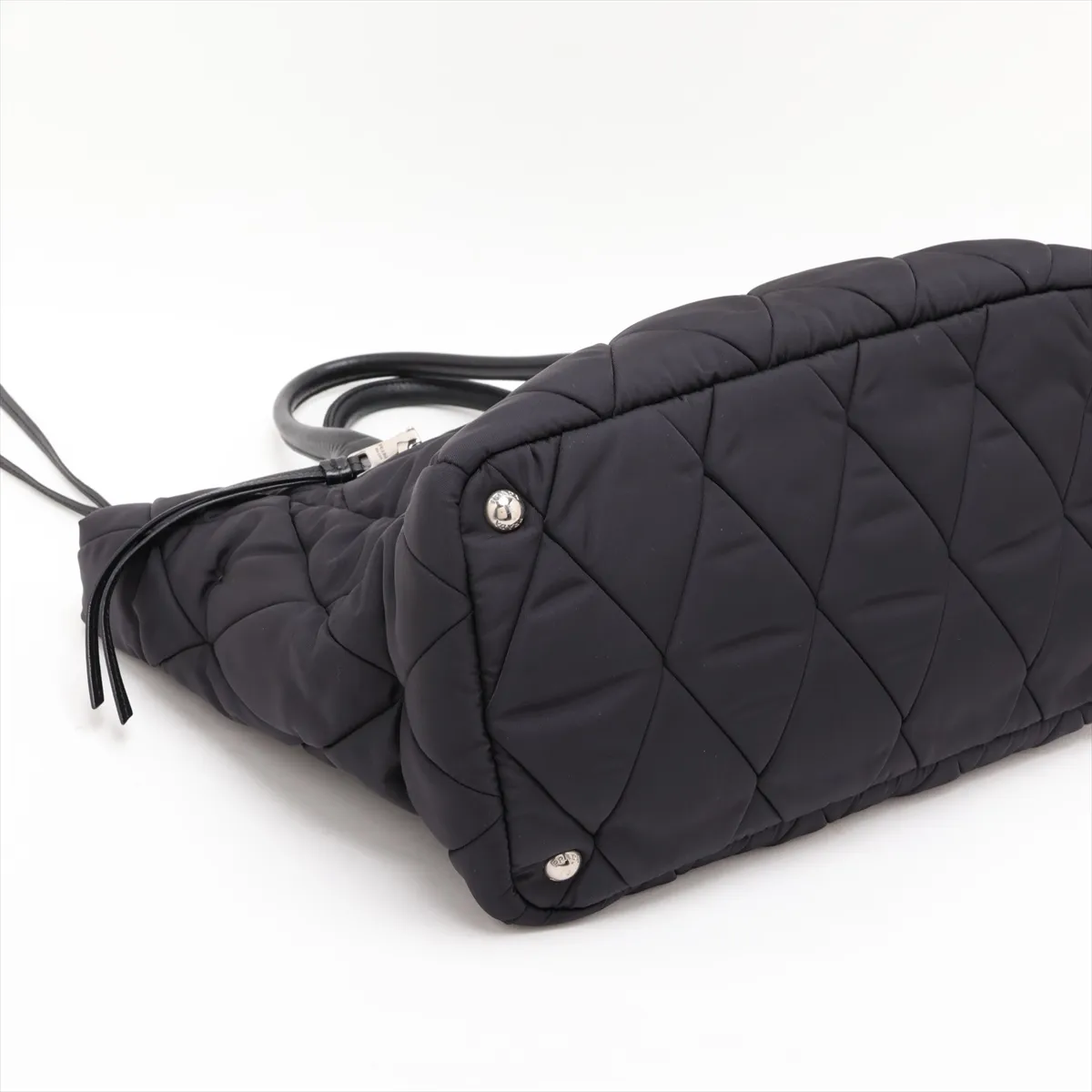 Tessuto Quilted Nylon x Leather 2-Way Handbag, Black — view 4