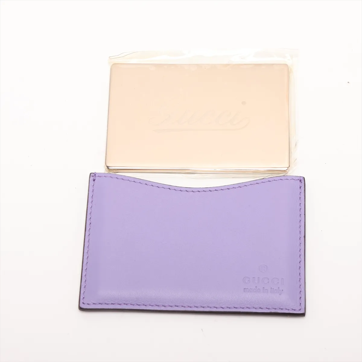 Bamboo Patent Leather 2-Way Handbag, Beige x Purple, 256805, with initial engraving and mirror. — view 12