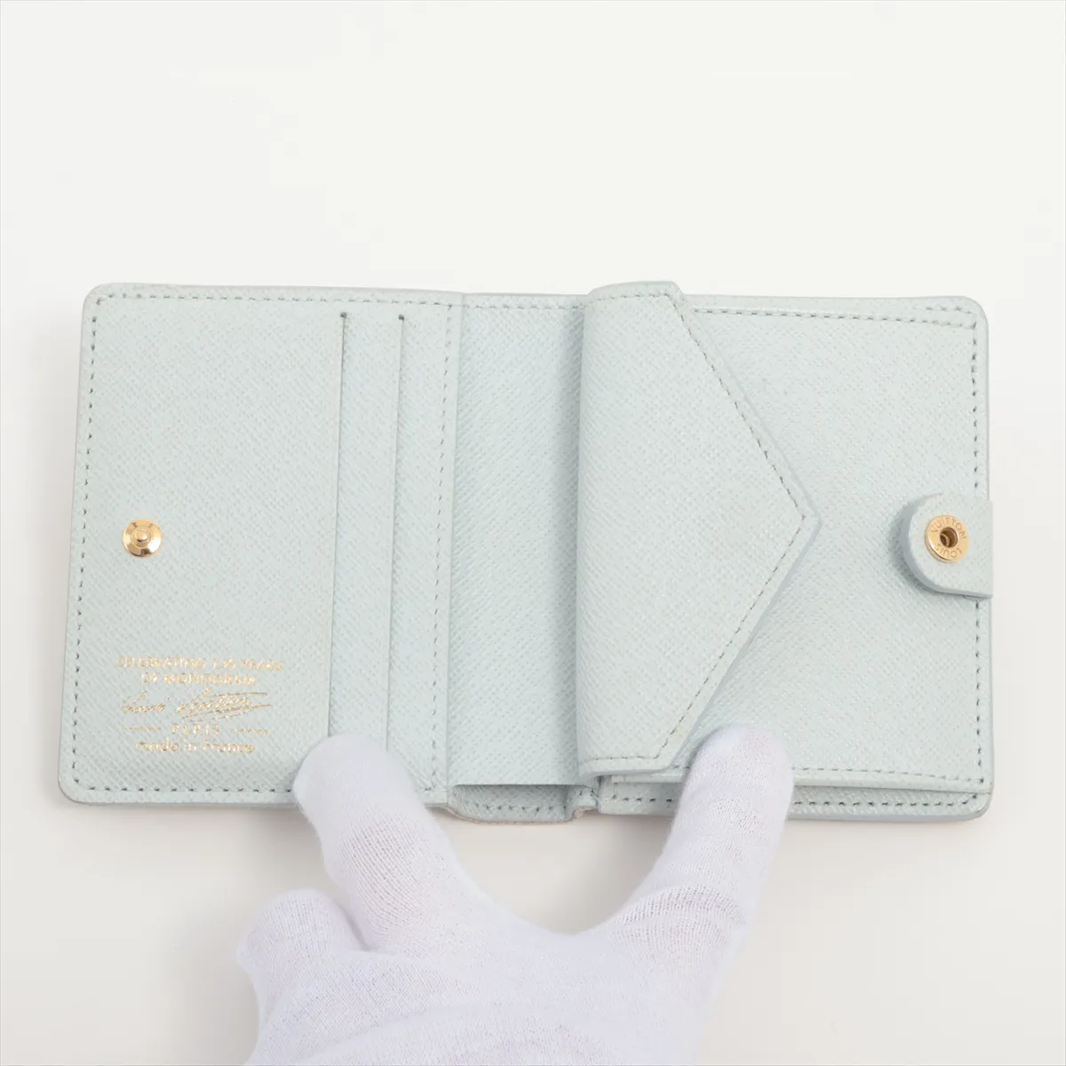 Monogram Canvas Pocket Wallet LV Charm M28273 Blue Courier Compact Wallet (RFID detected) — view 3
