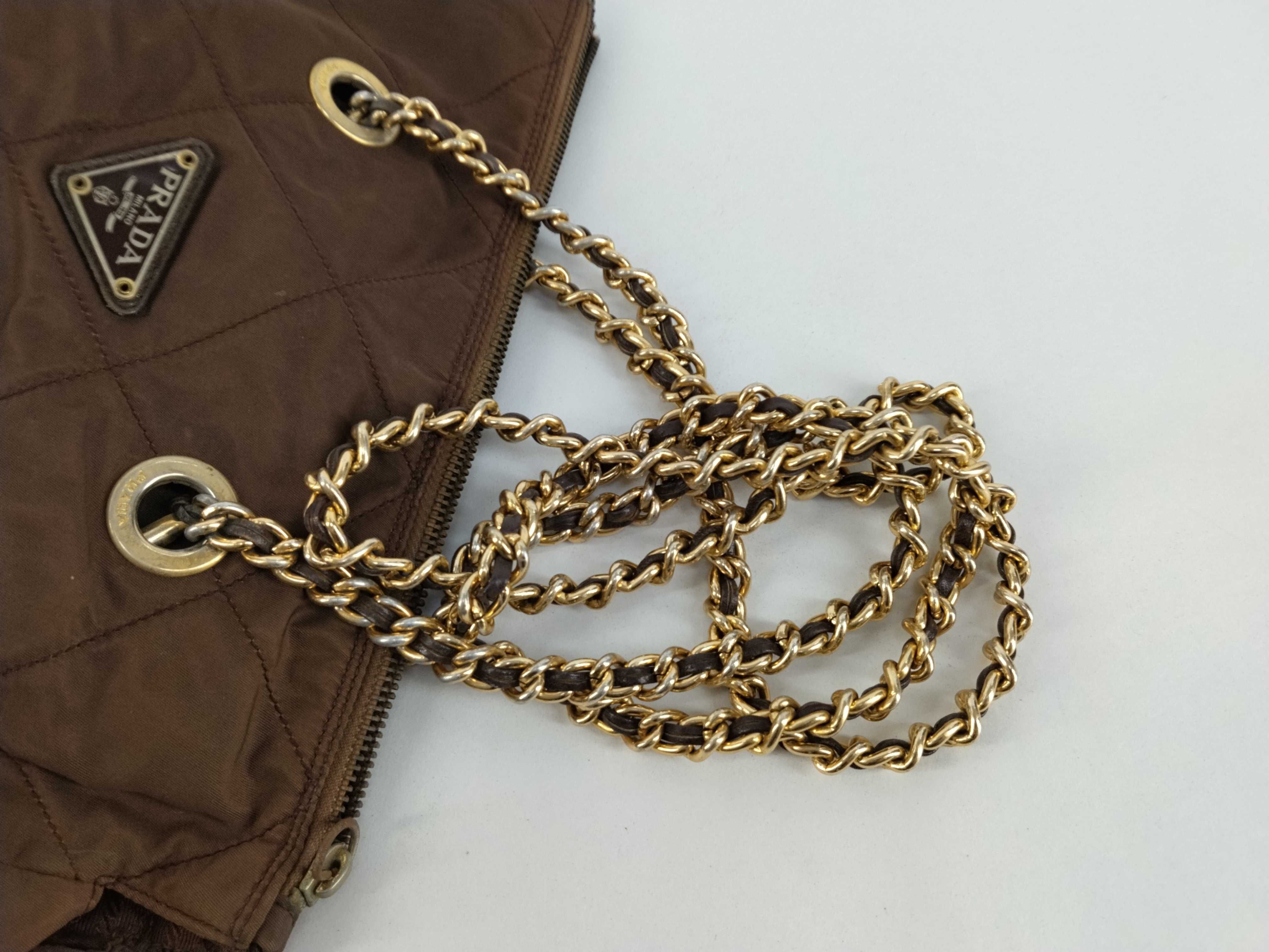 chain shoulder bag, quilted, brown. — view 3