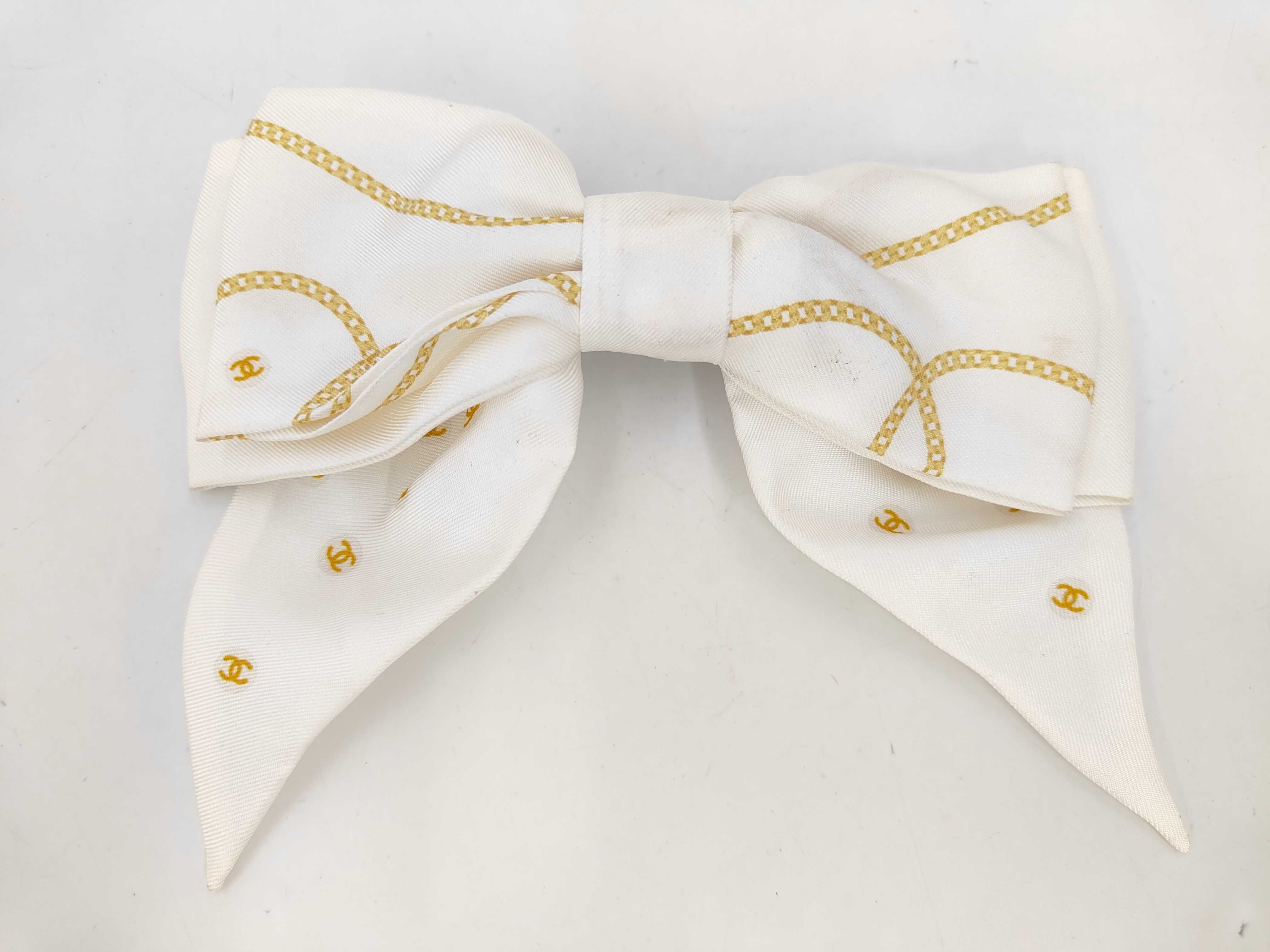 Barrette Ribbon White x Gold Coco Mark 25S Hair Accessory
