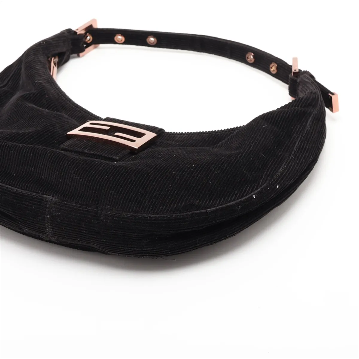 Corduroy x Leather Shoulder Bag, Black, 8BR020 — view 3