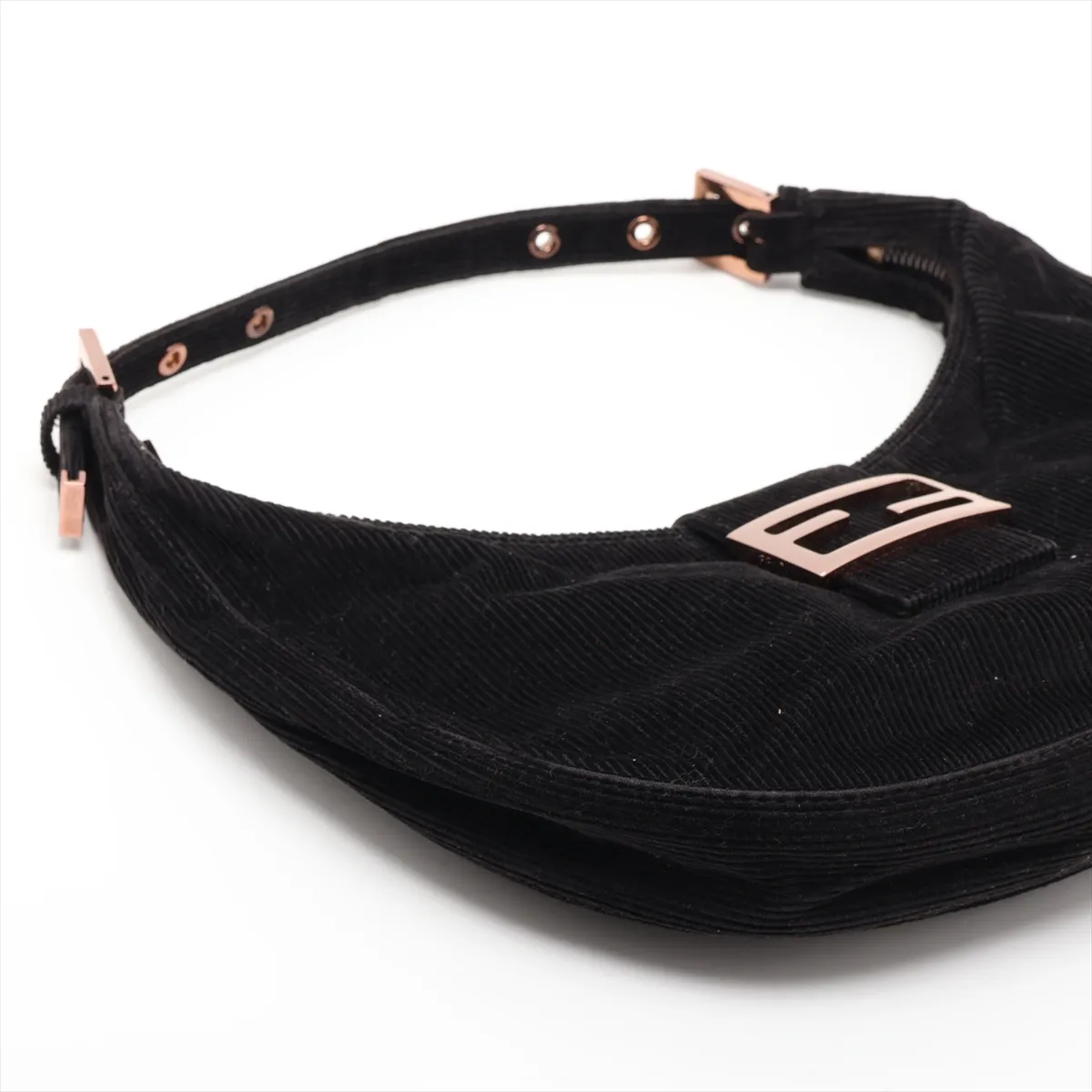 Corduroy x Leather Shoulder Bag, Black, 8BR020 — view 4