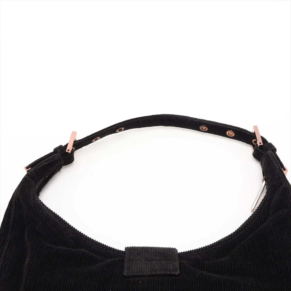 Corduroy x Leather Shoulder Bag, Black, 8BR020 — view 6