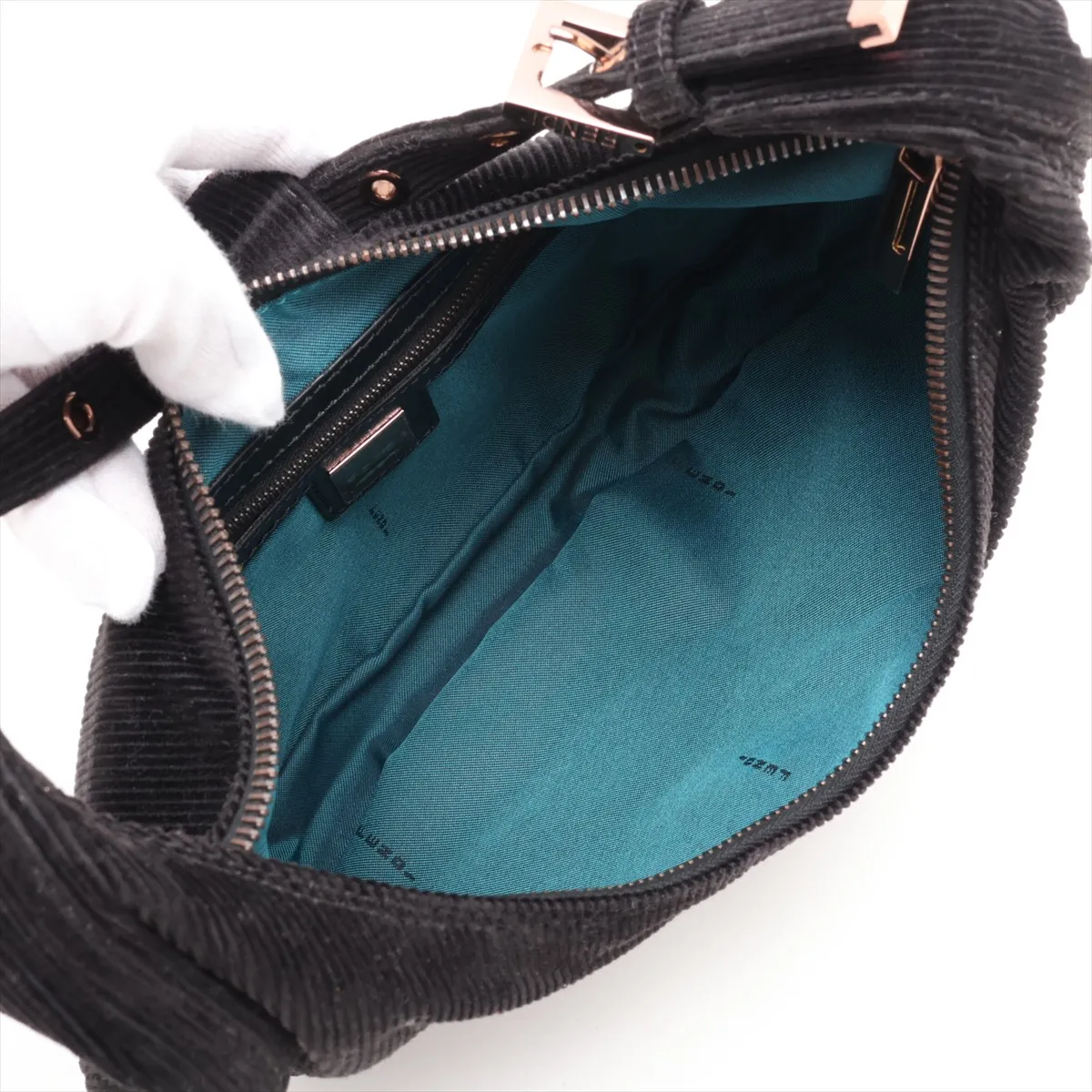 Corduroy x Leather Shoulder Bag, Black, 8BR020 — view 7
