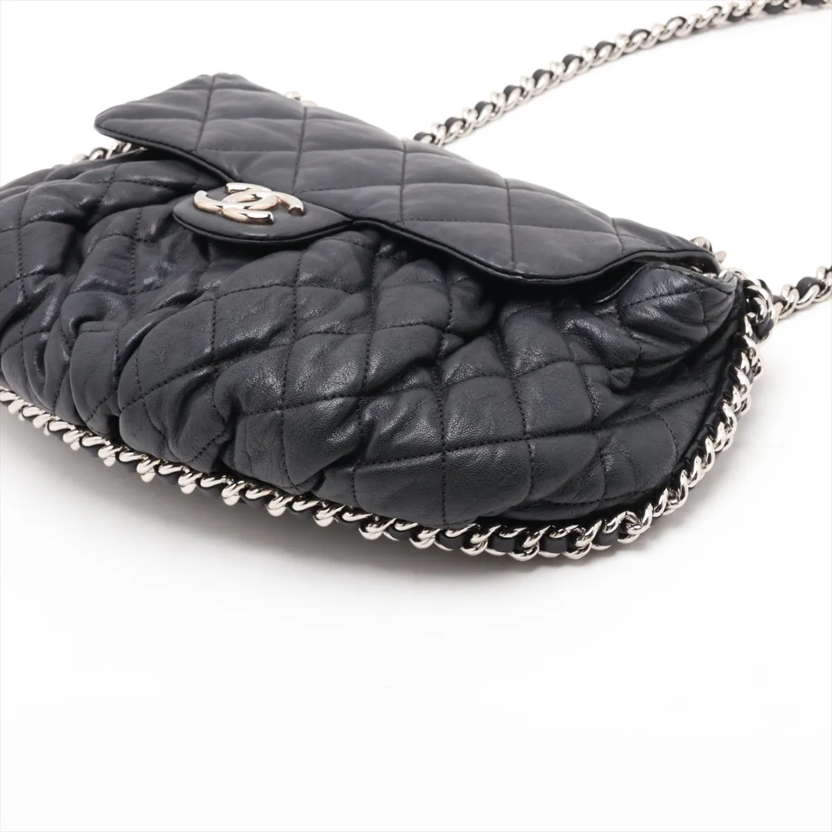 Matelassé Lambskin Chain Shoulder Bag, Chain Around, Black, Silver Hardware, 15673350, Serial Number 15 — view 3