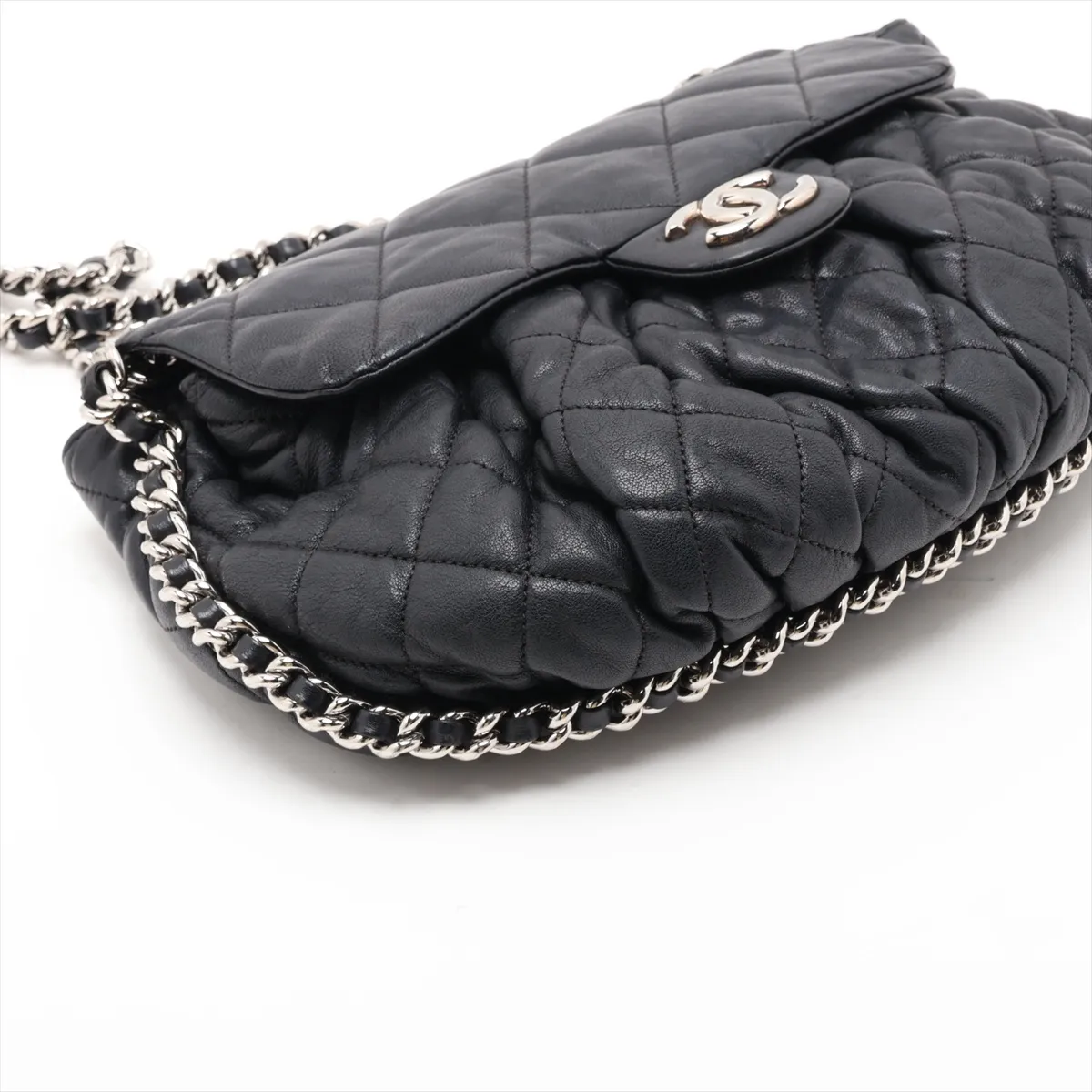 Matelassé Lambskin Chain Shoulder Bag, Chain Around, Black, Silver Hardware, 15673350, Serial Number 15 — view 4