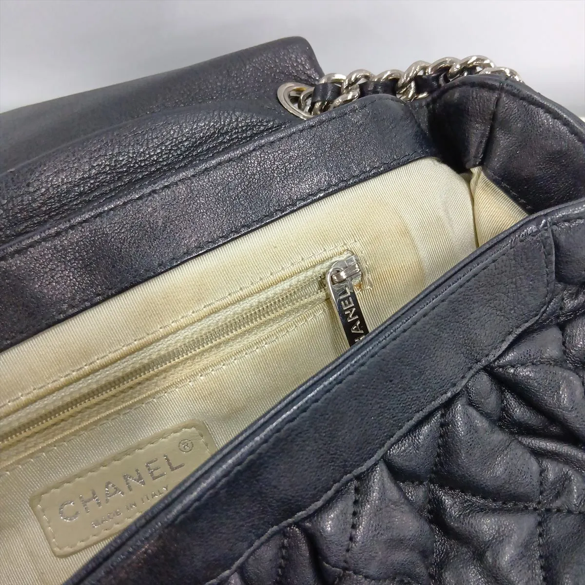 Matelassé Lambskin Chain Shoulder Bag, Chain Around, Black, Silver Hardware, 15673350, Serial Number 15 — view 9
