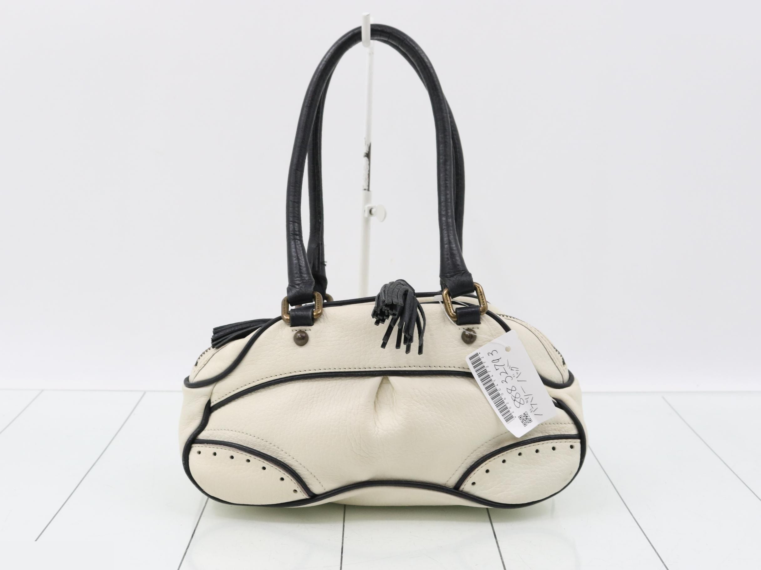 Blue Label Leather Handbag, White/Black — view 2