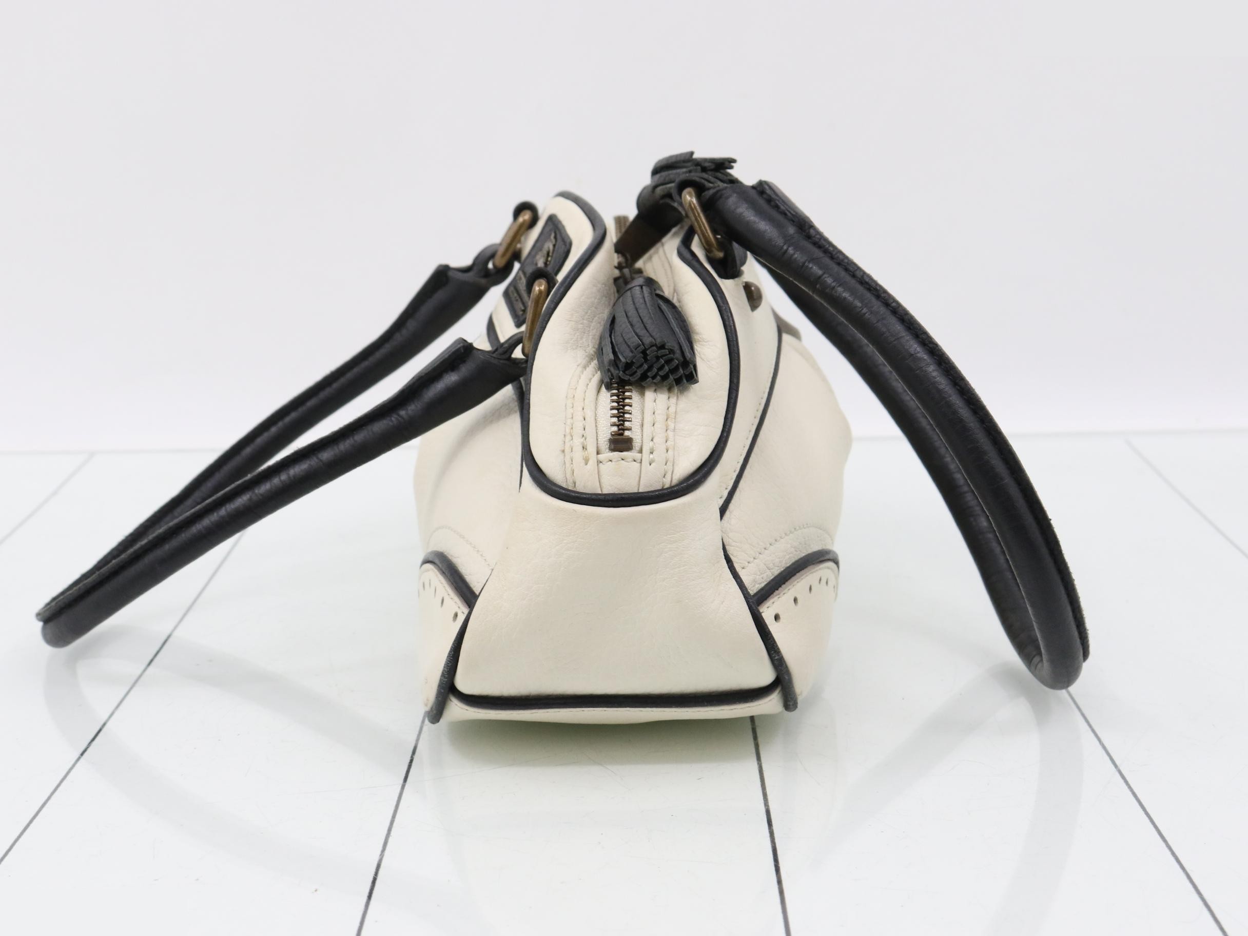 Blue Label Leather Handbag, White/Black — view 3