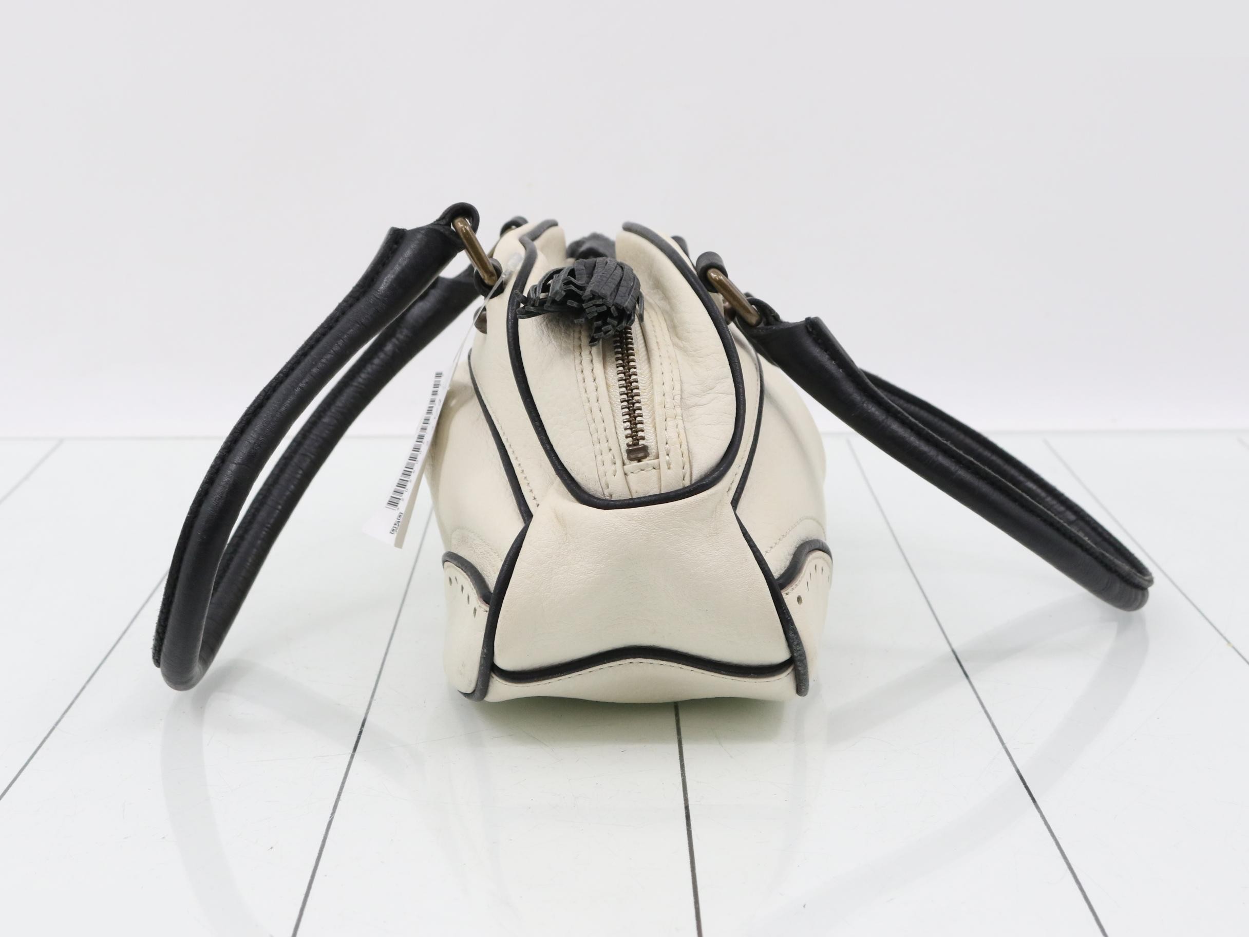 Blue Label Leather Handbag, White/Black — view 4