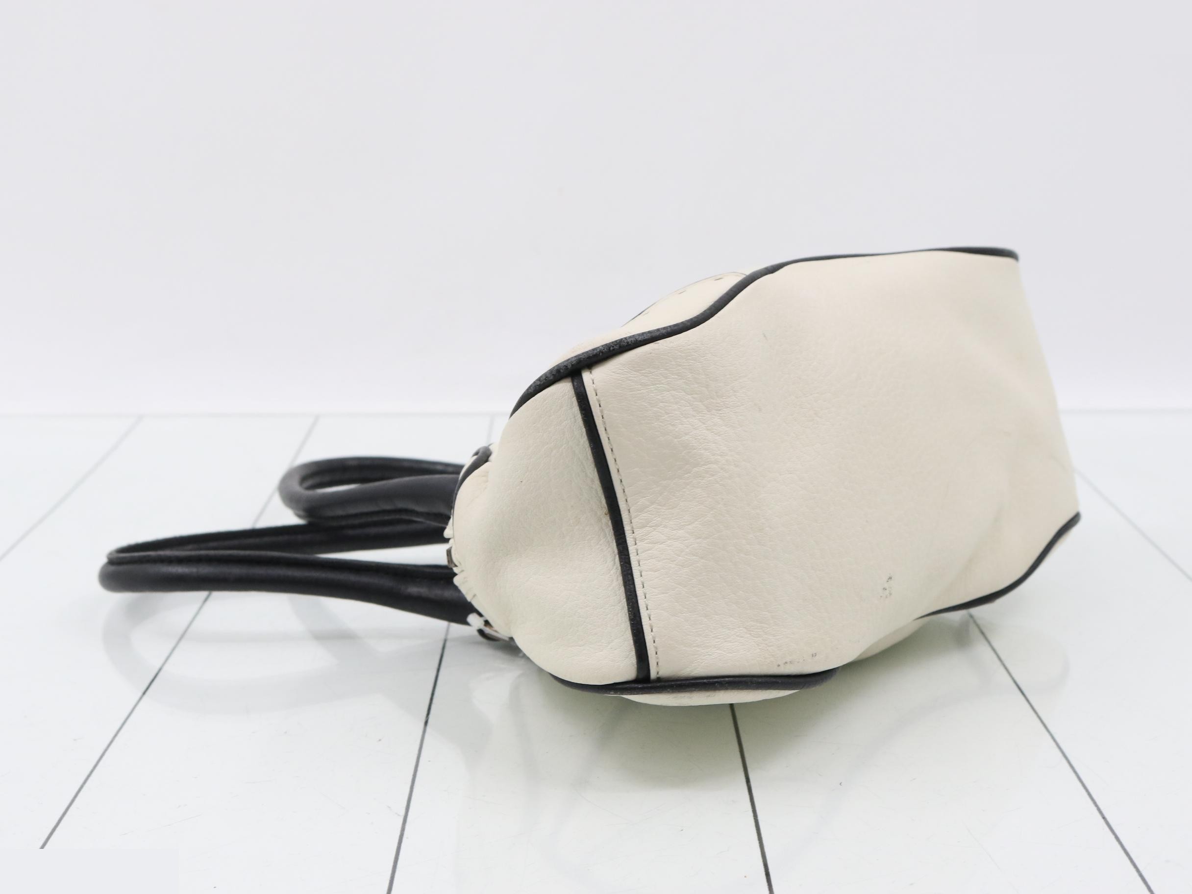 Blue Label Leather Handbag, White/Black — view 5