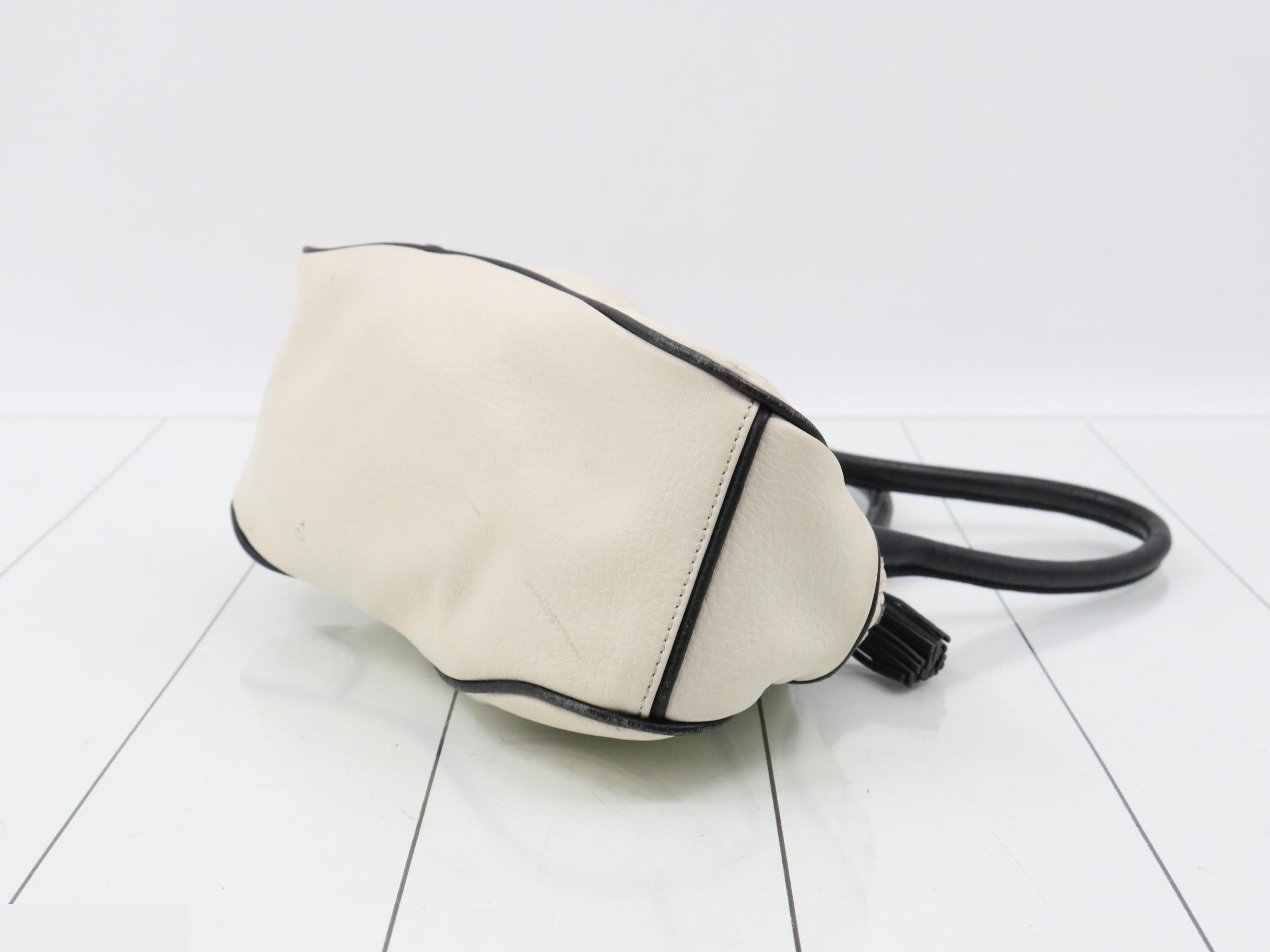 Blue Label Leather Handbag, White/Black — view 6