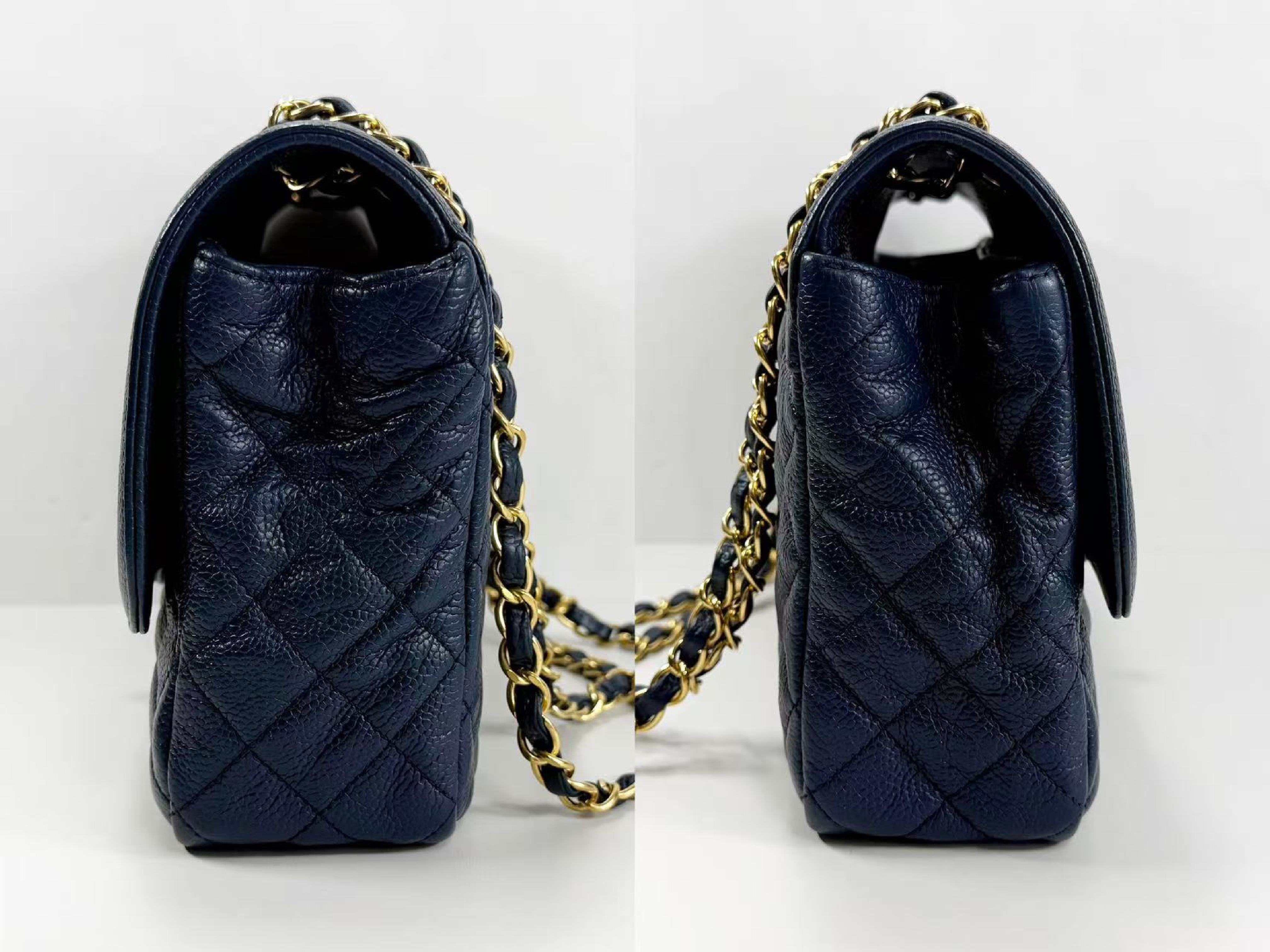 Caviar Skin Matelassé Navy Tanlock Shoulder Bag, W26/H17/D7cm (approx.), serial number in the 21st range, with dust bag, authenticity card, and seal. Gold hardware. Item number 21837786. — view 12