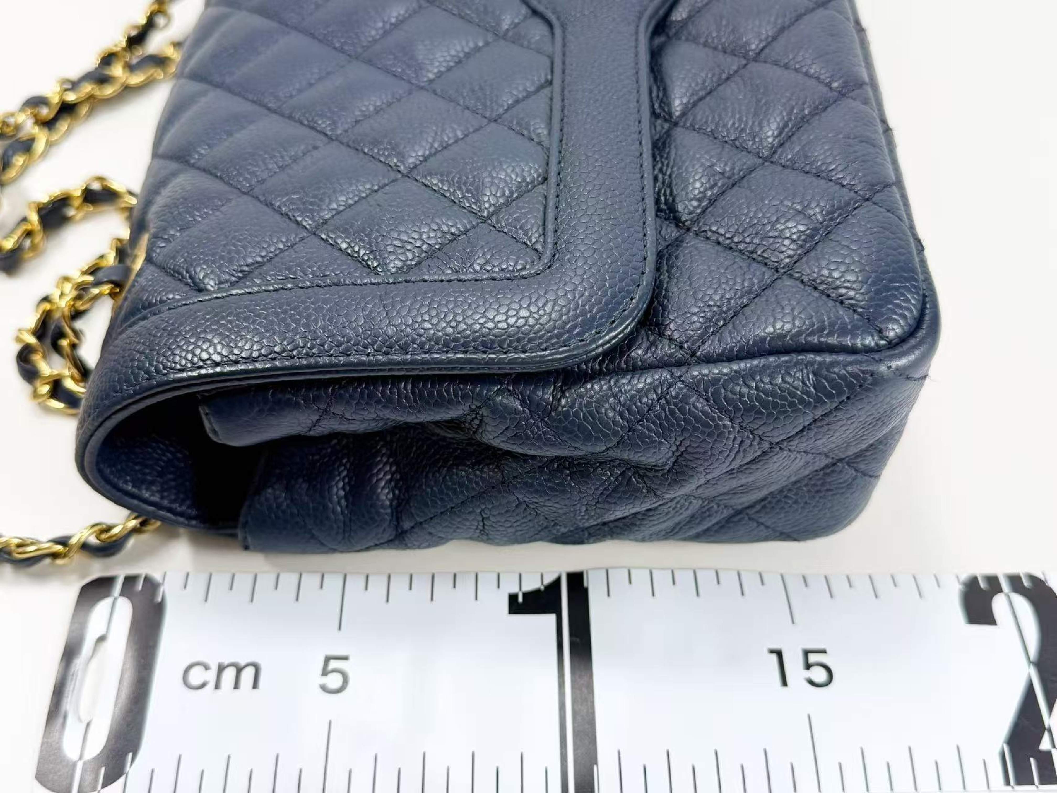 Caviar Skin Matelassé Navy Tanlock Shoulder Bag, W26/H17/D7cm (approx.), serial number in the 21st range, with dust bag, authenticity card, and seal. Gold hardware. Item number 21837786. — view 5