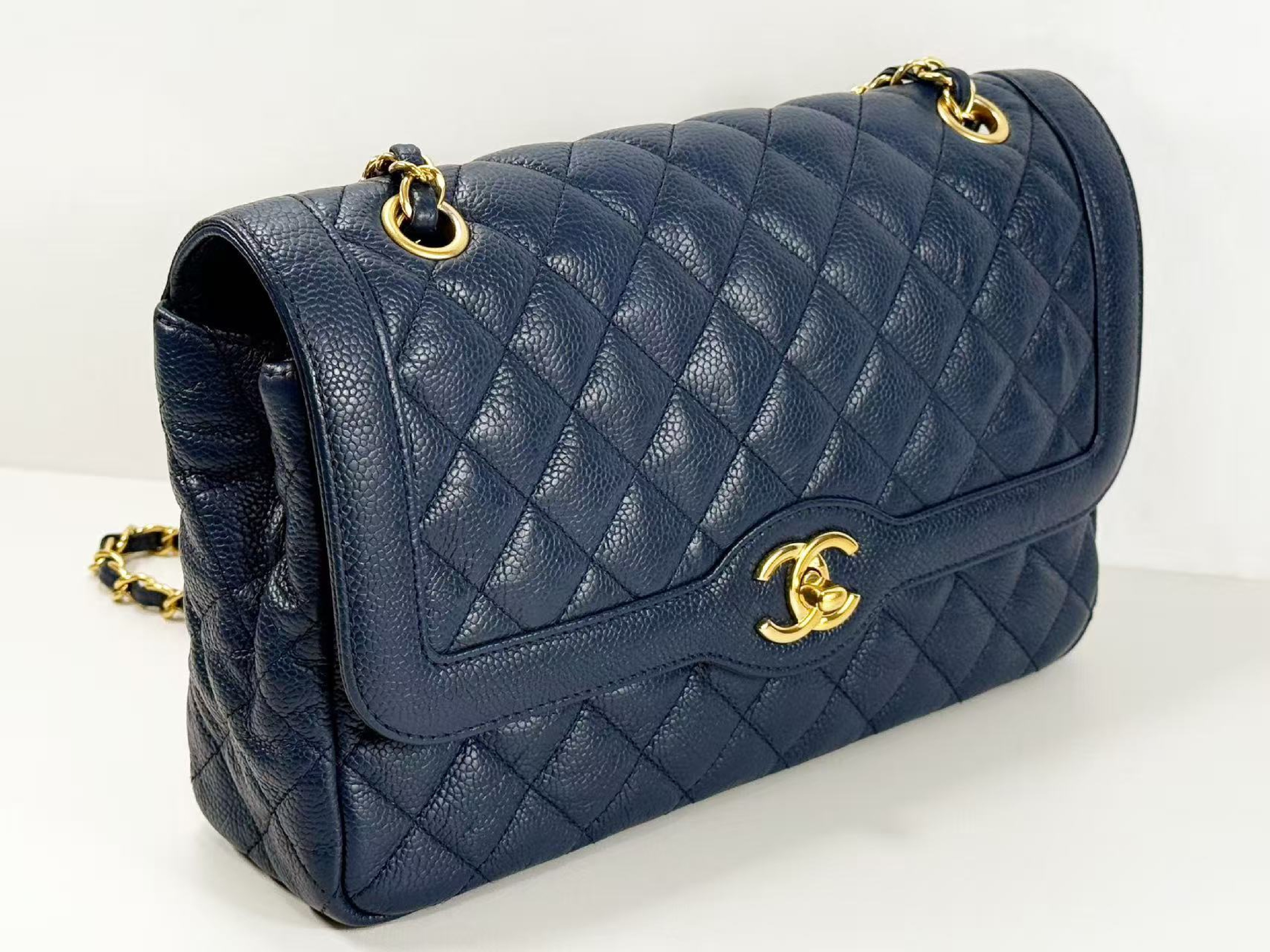 Caviar Skin Matelassé Navy Tanlock Shoulder Bag, W26/H17/D7cm (approx.), serial number in the 21st range, with dust bag, authenticity card, and seal. Gold hardware. Item number 21837786. — view 6